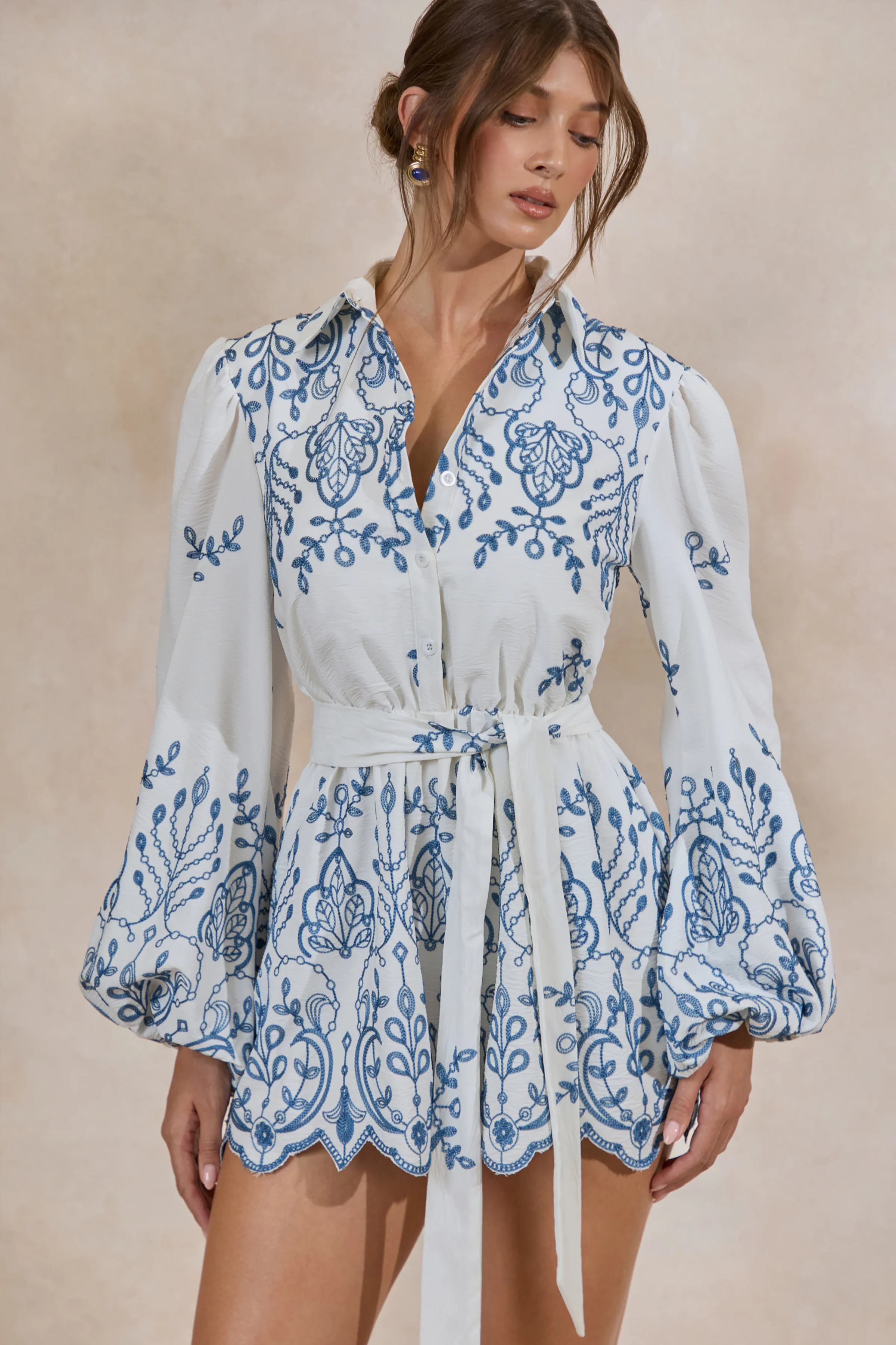Adria | White And Blue Floral Broderie V-Neck Playsuit - Image 5