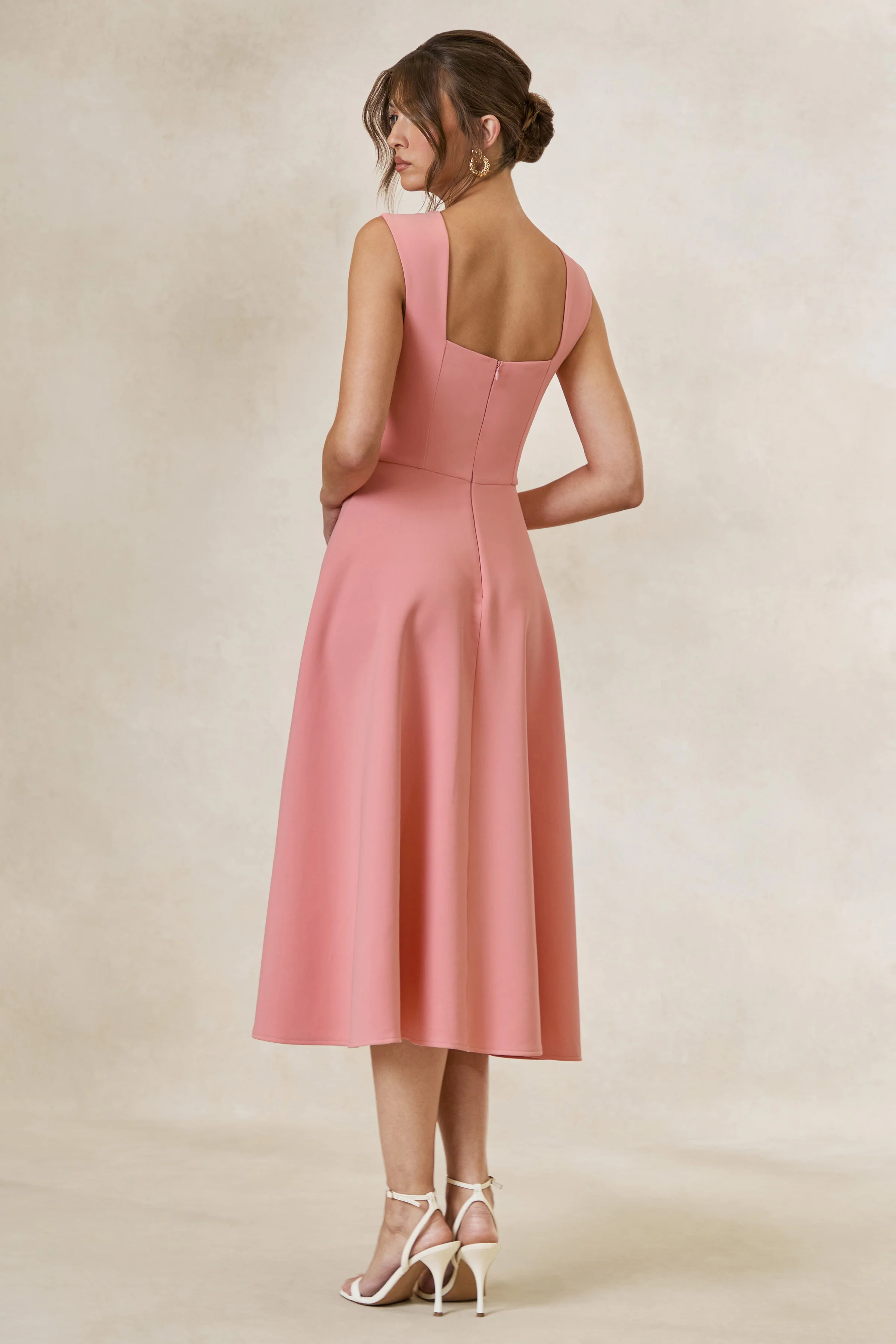 Andromeda | Coral Sweetheart-Neck Midi Dress - Image 2