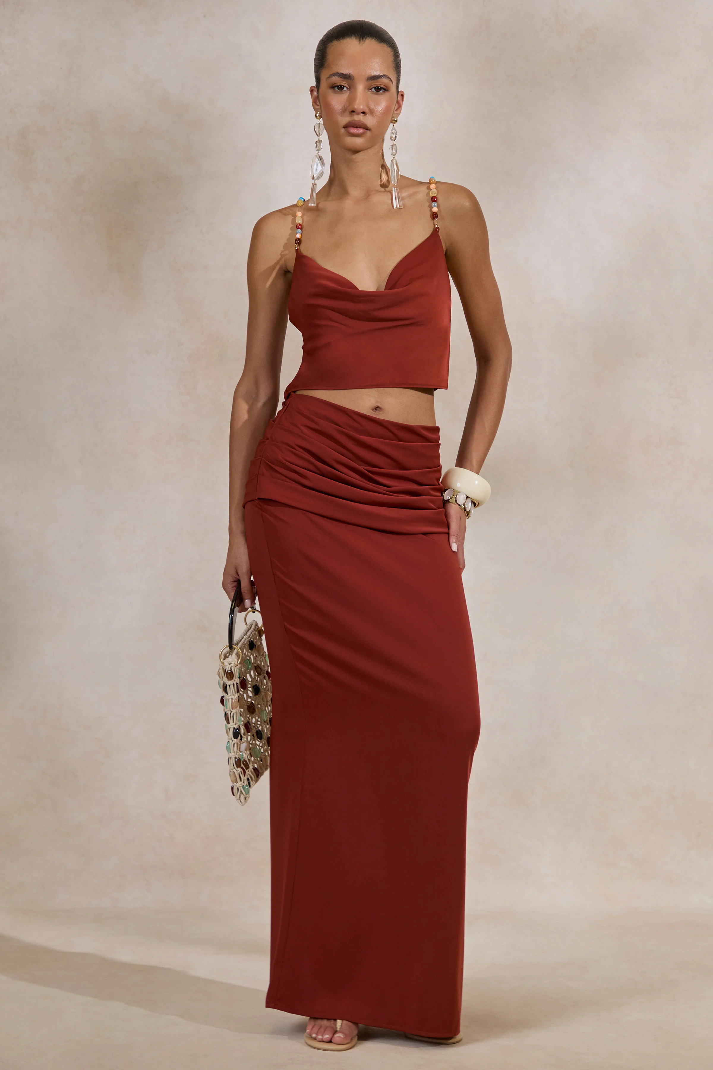 Anina | Rust Satin Maxi Skirt - Image 6