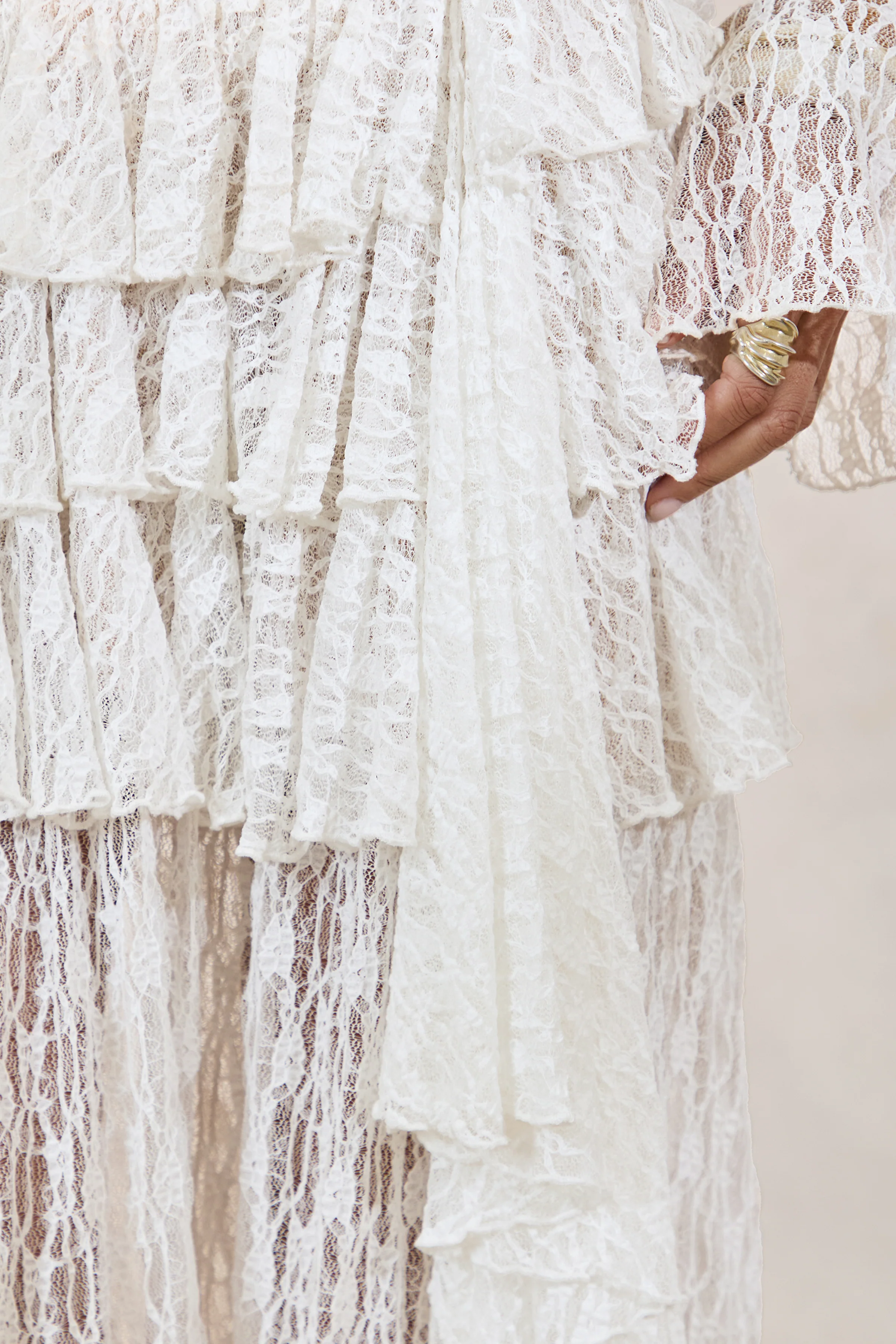Astella | White Lace Asymmetric-Waist Maxi Skirt With Ruffled Detailing - Image 12