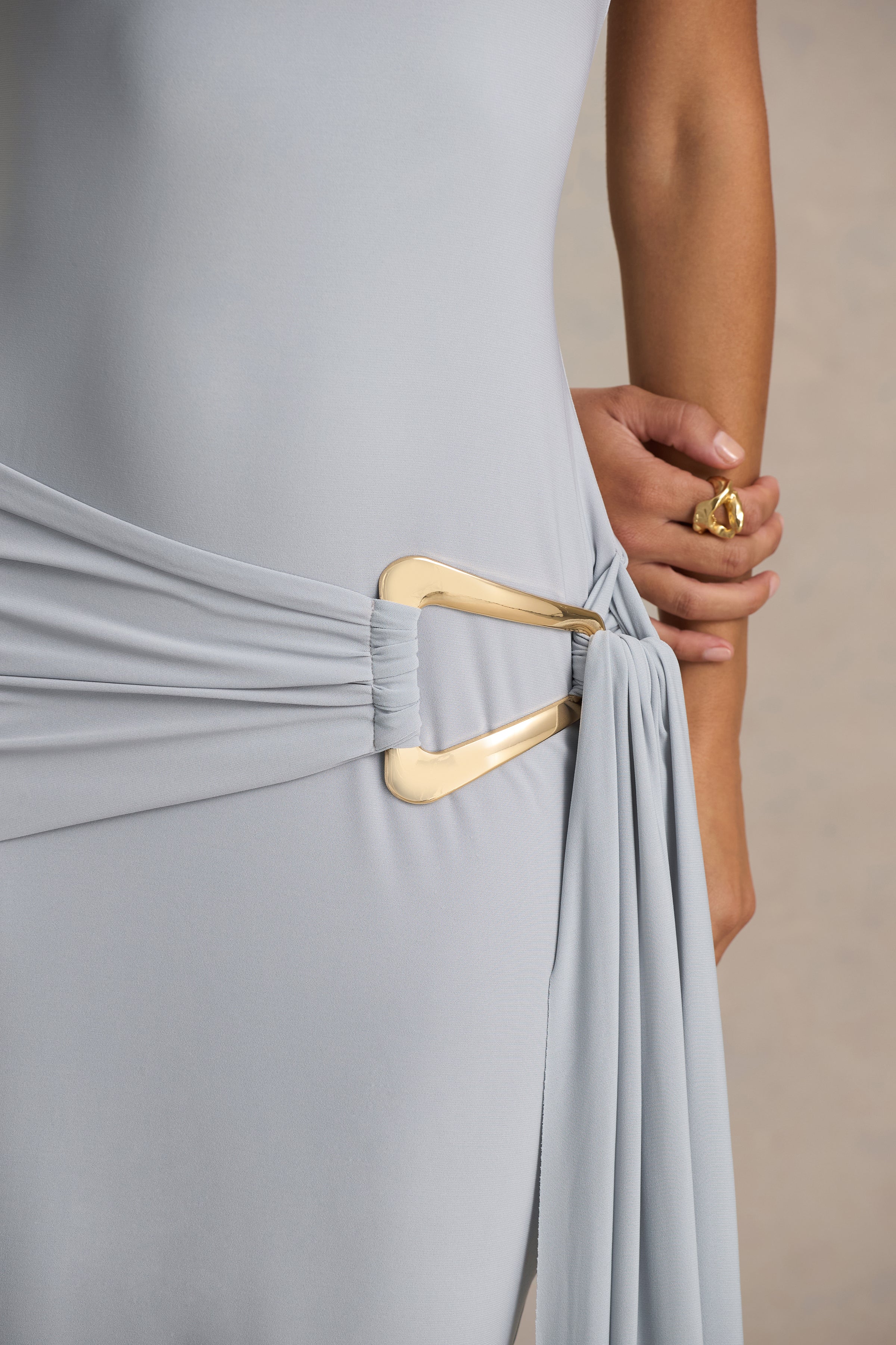 Bonnie | Blue Asymmetric-Neck Maxi Dress With Open-Back - Image 5