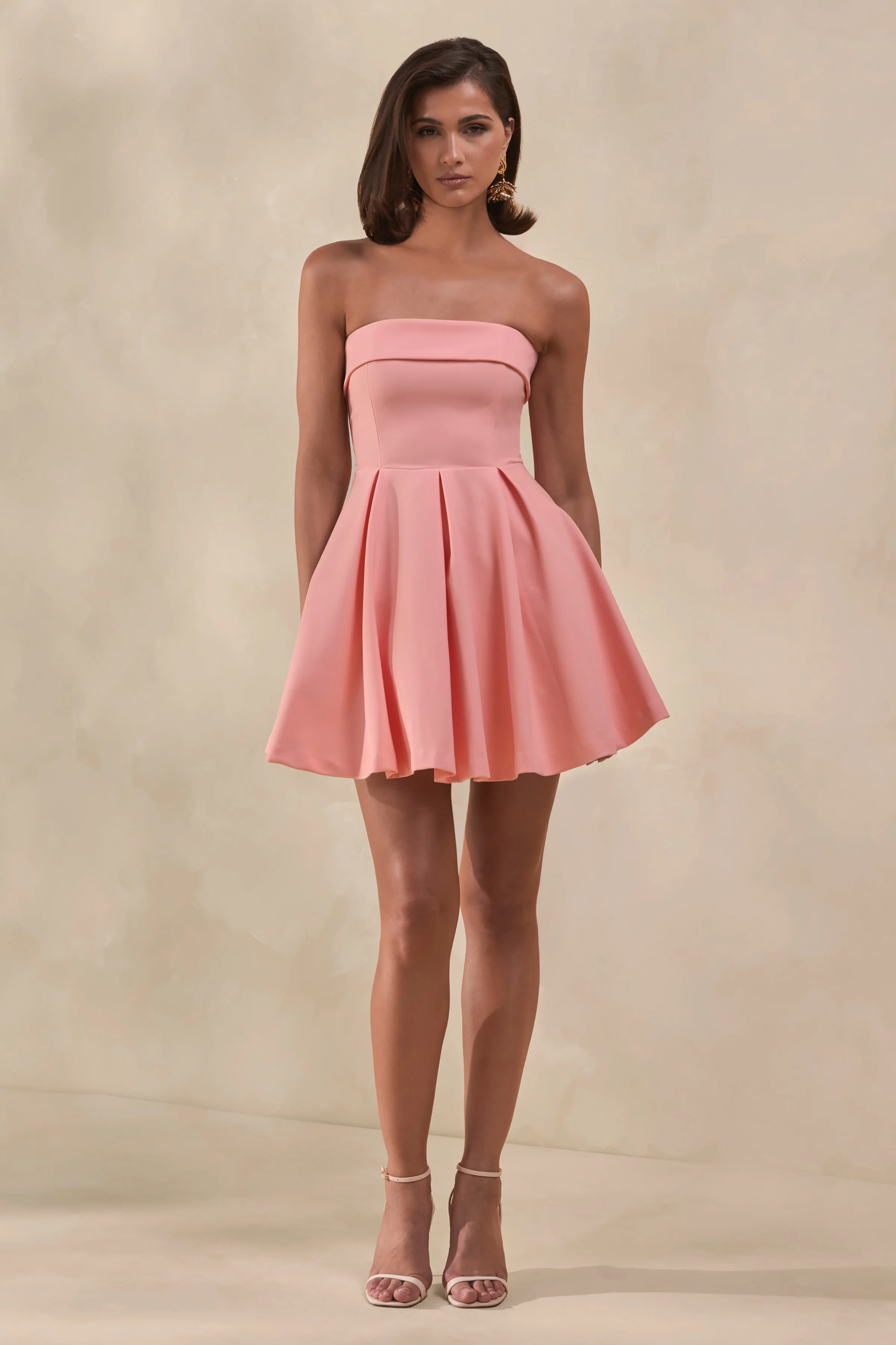 Bruna | Light Pink Bandeau Skater Mini Dress - Image 4