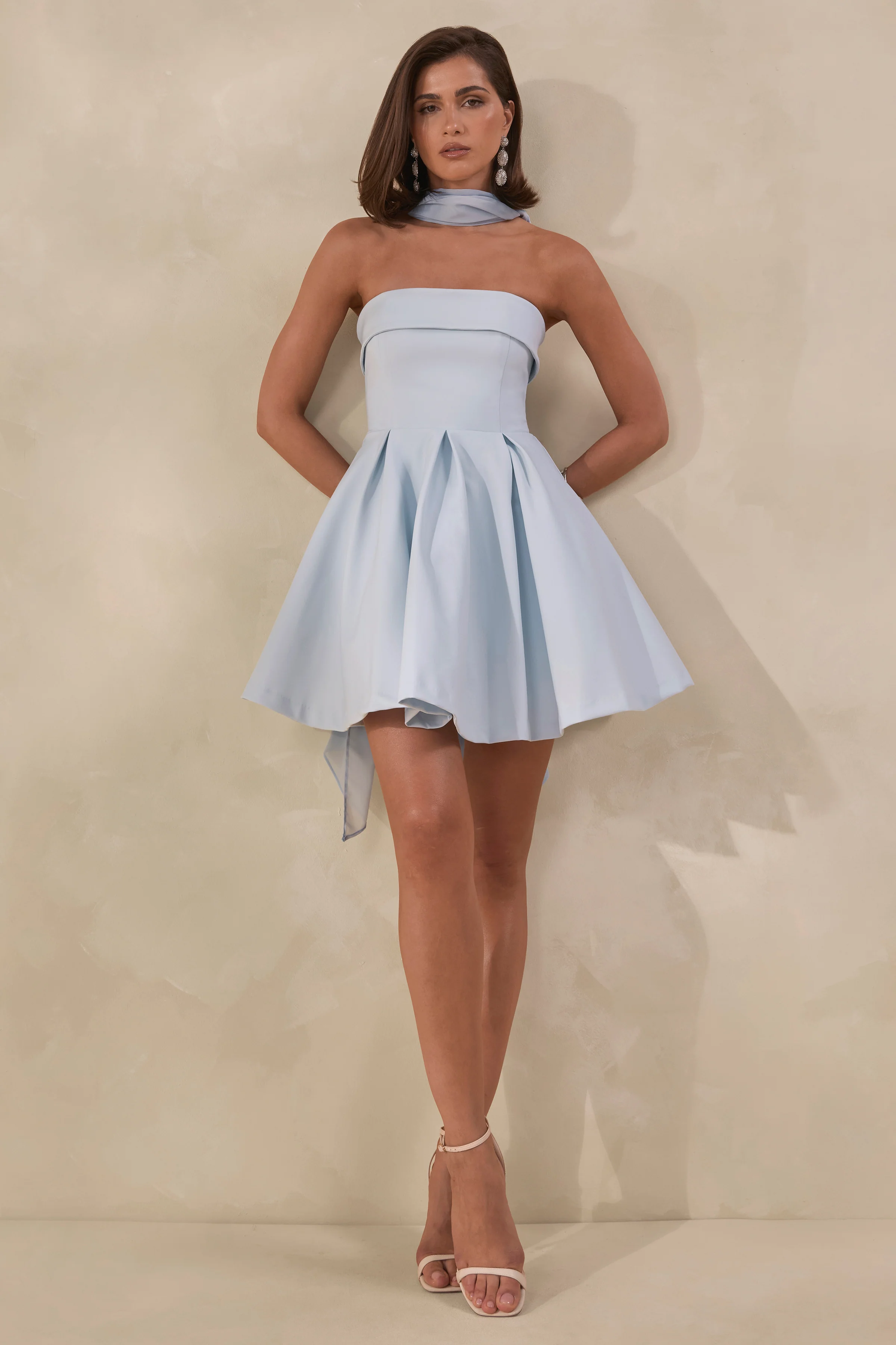 Bruna | Powder Blue Bandeau Skater Mini Dress