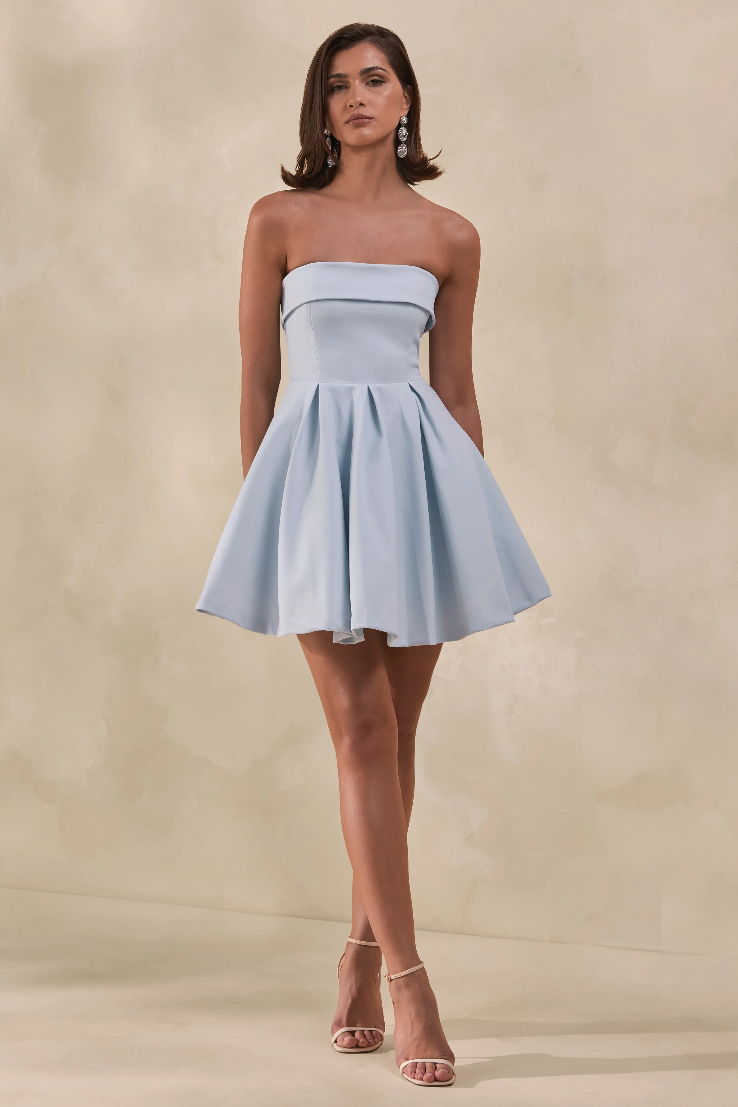 Bruna | Powder Blue Bandeau Skater Mini Dress - Image 4
