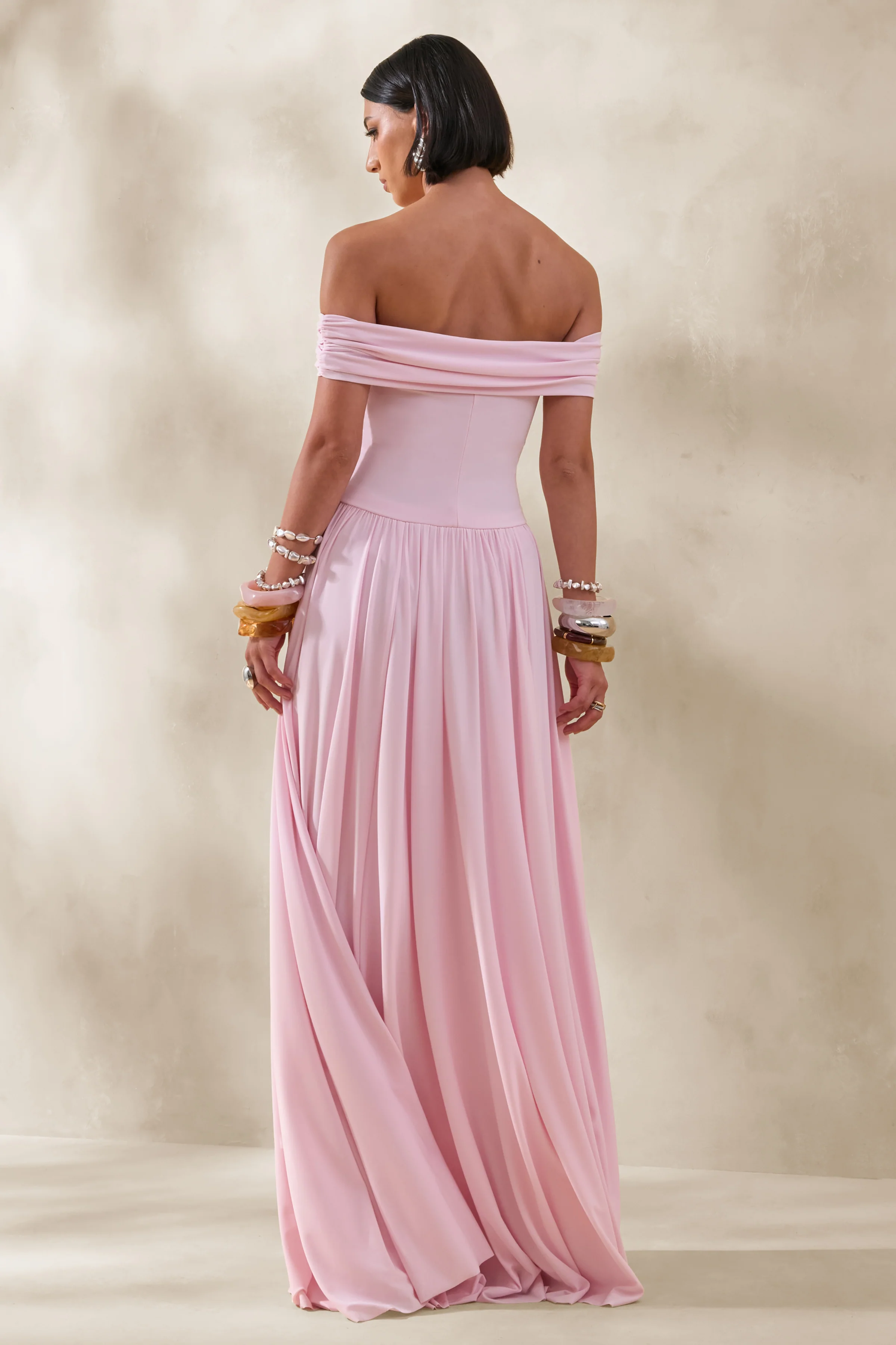Cindie | Pink Bardot-Neck Maxi Dress - Image 2