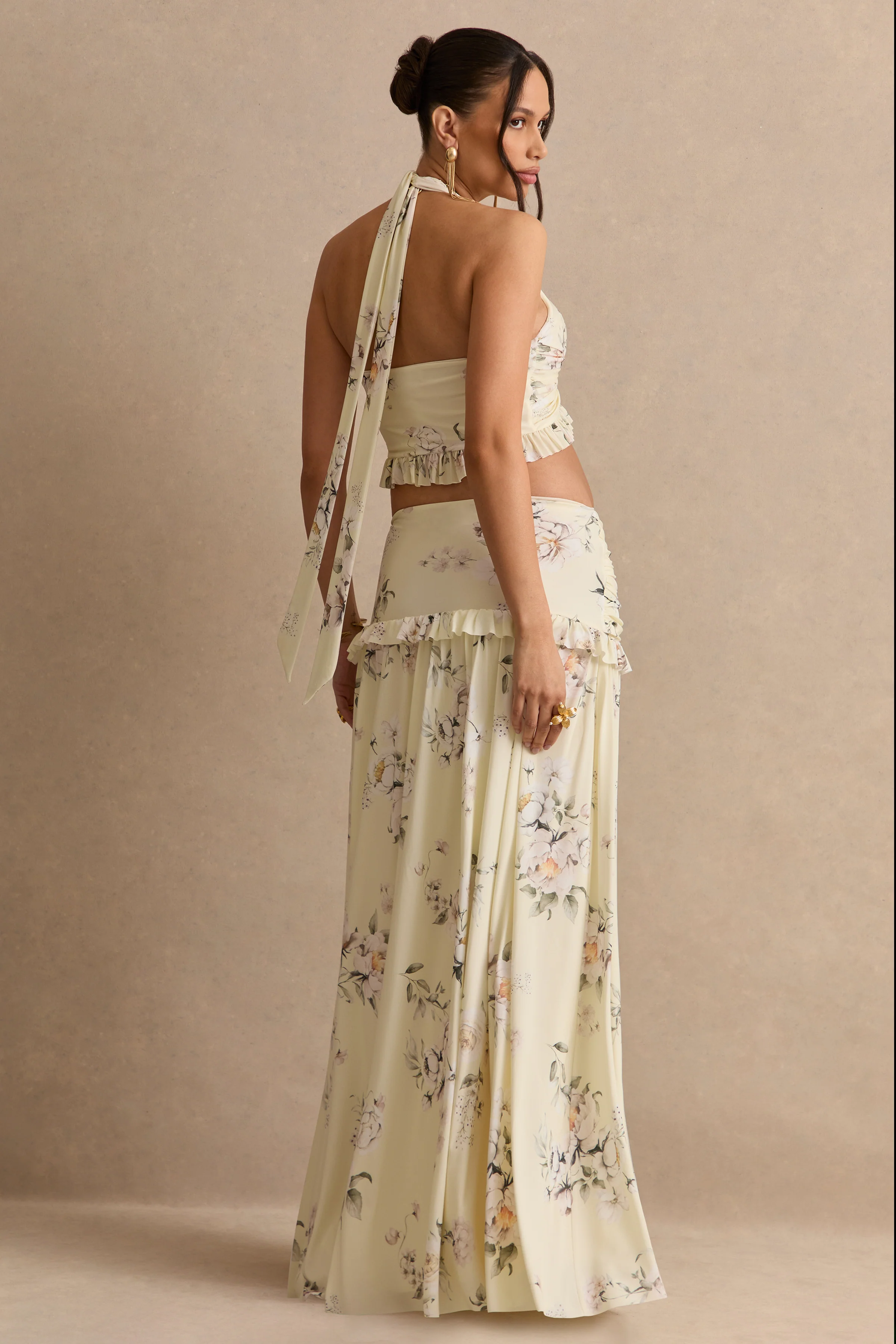 Clovia | Yellow Floral Print Maxi Skirt - Image 3