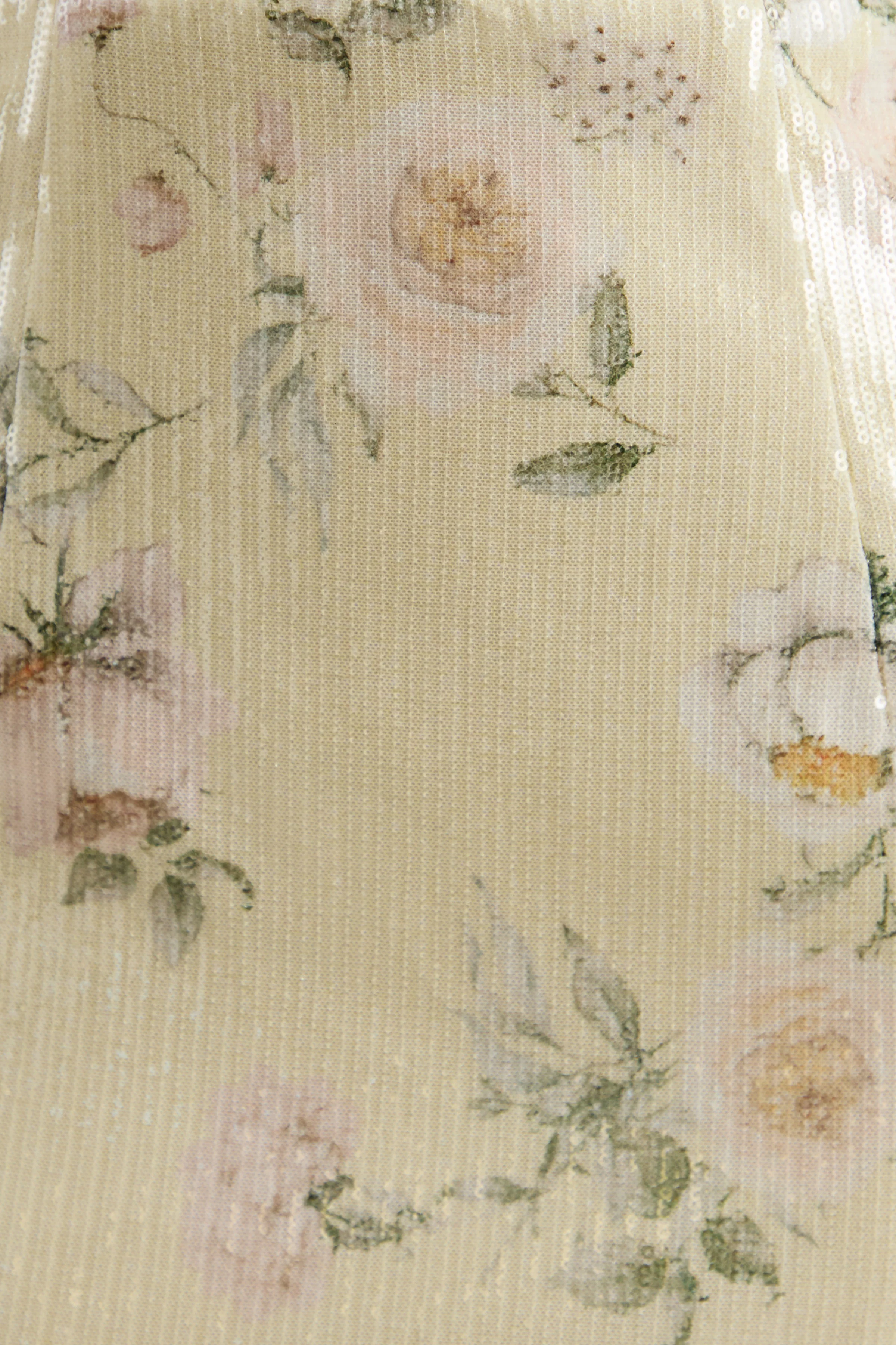 Danette | Yellow Floral Print Sequin Square-Neck Maxi Dress - Image 8