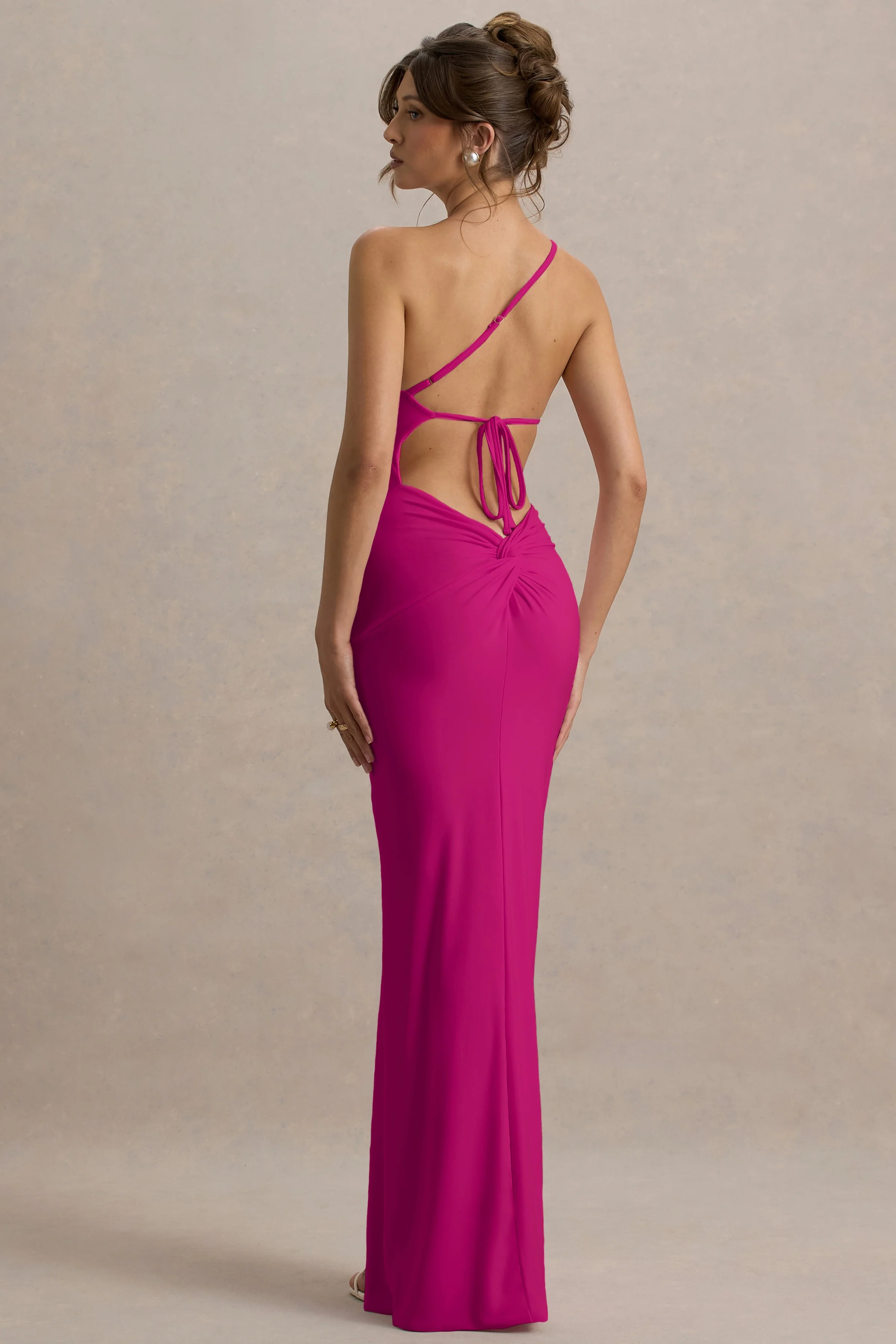 Dressing Up | Hot Pink One Shoulder Maxi Dress With Open Back Detail