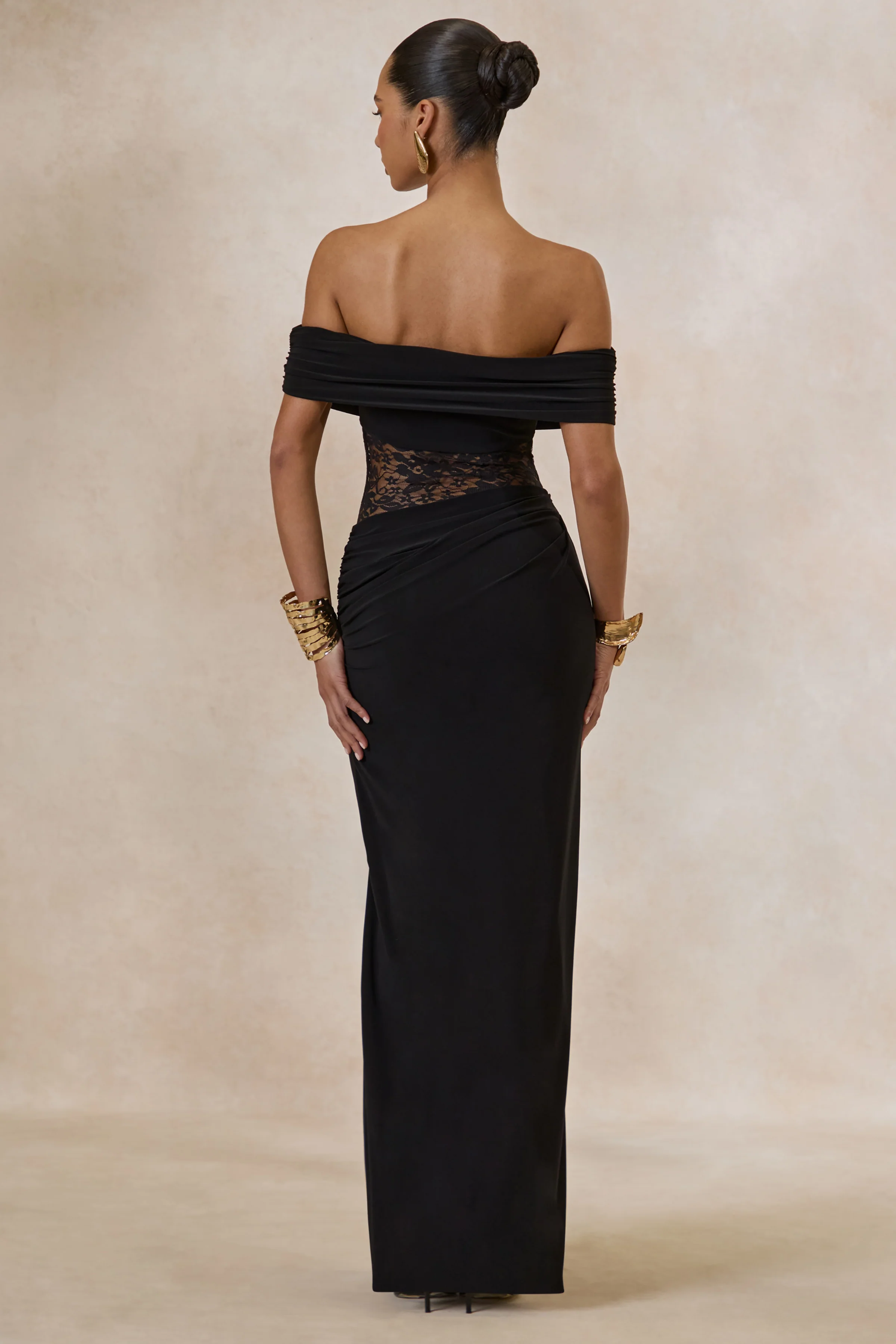 Forsya | Black Bardot-Neck Maxi Dress With Lace-Detailing - Image 2