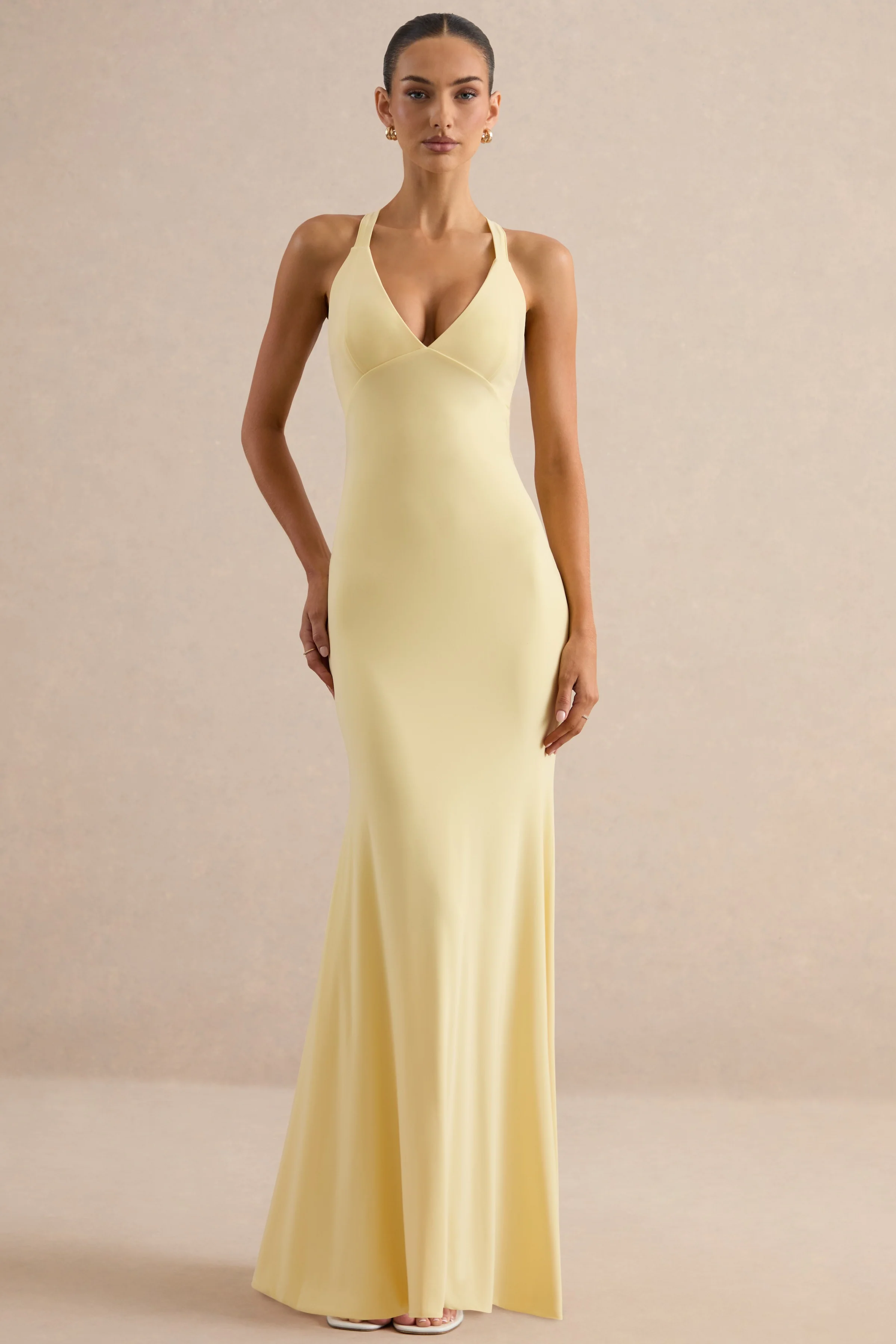 Goldiea | Lemon Halter-Neck Fishtail Maxi Dress - Image 2