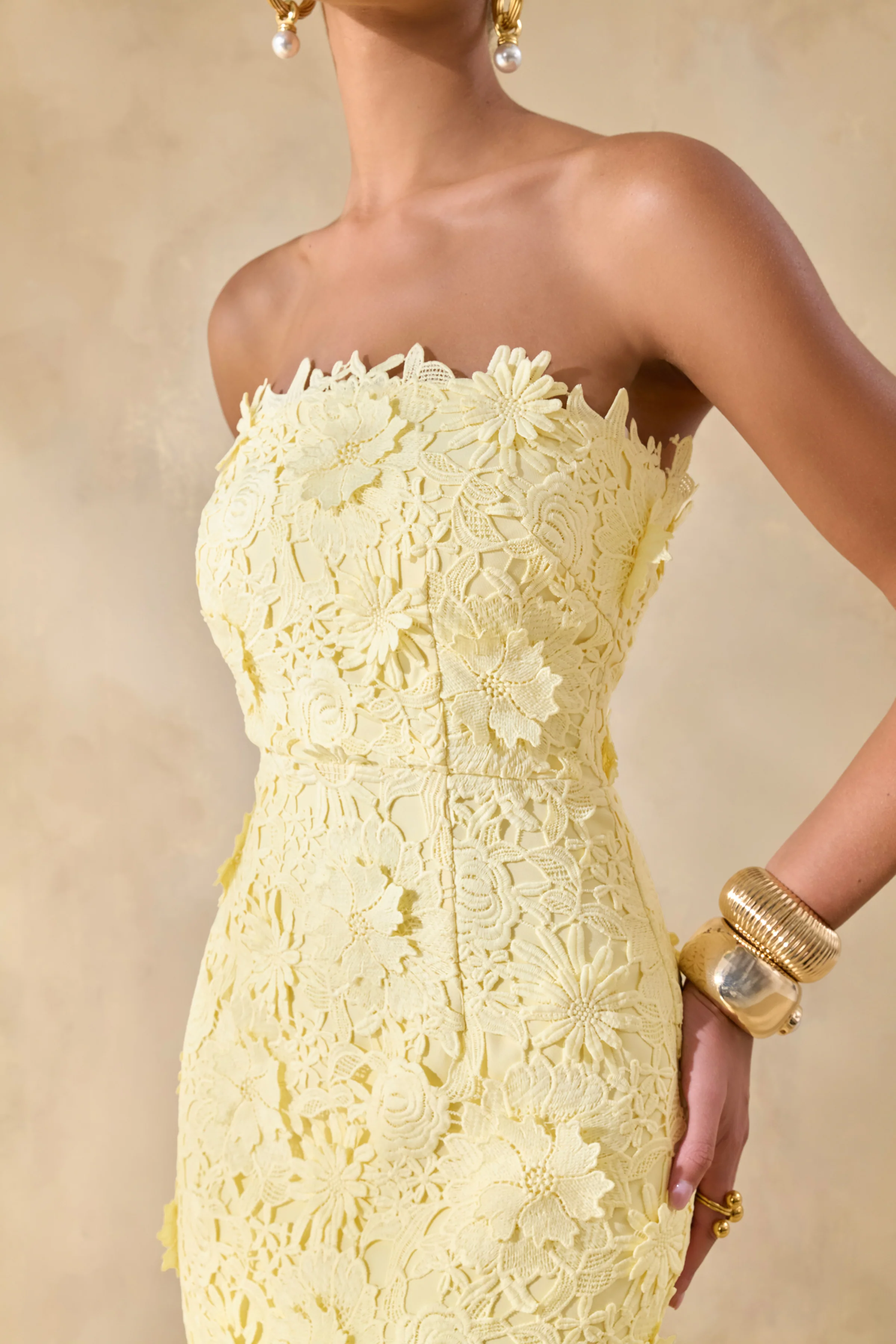 Gracie | Lemon Lace Bandeau Maxi Dress - Image 3