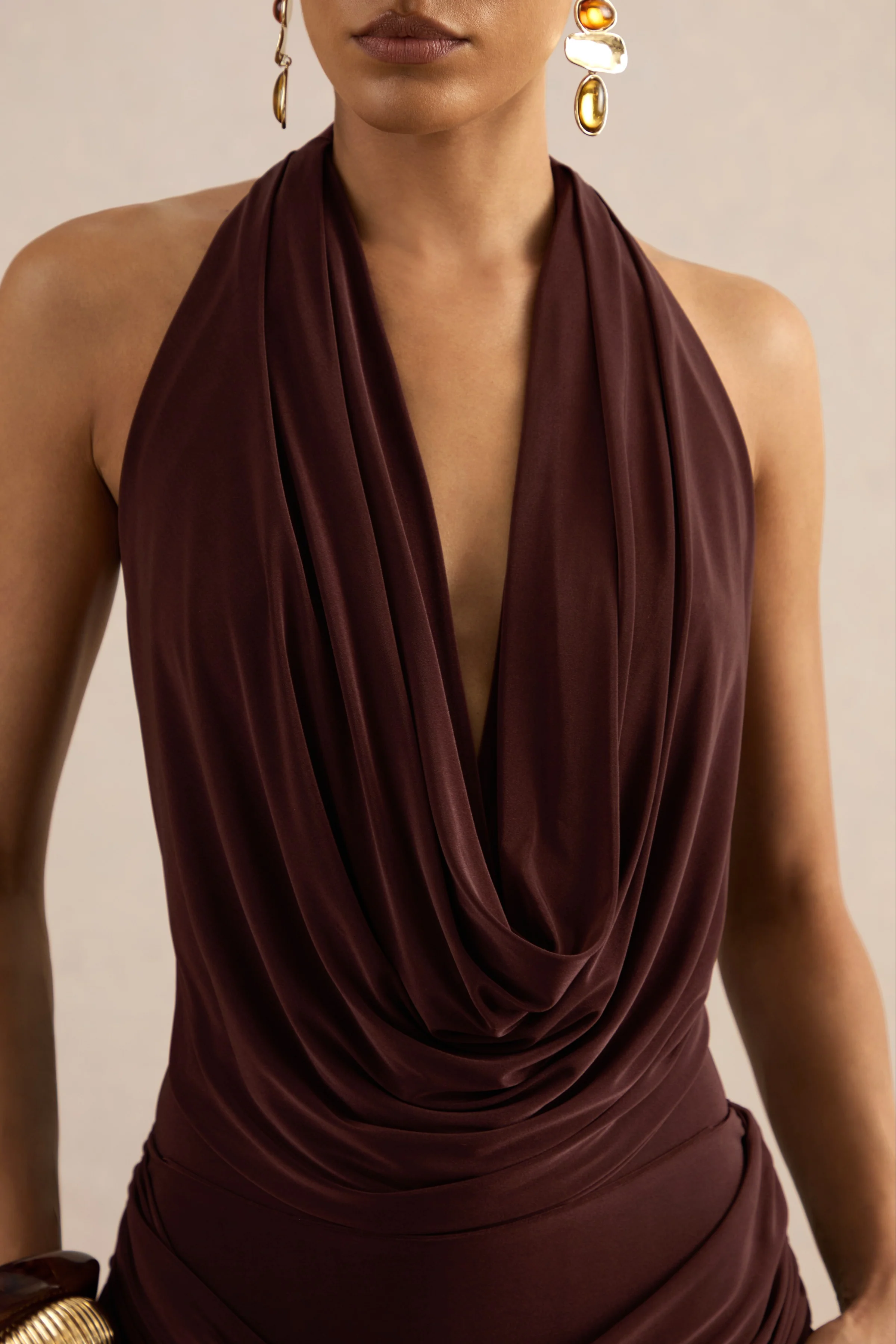 Kavya | Dark Brown Extreme Plunge Neck Thong Bodysuit - Image 5