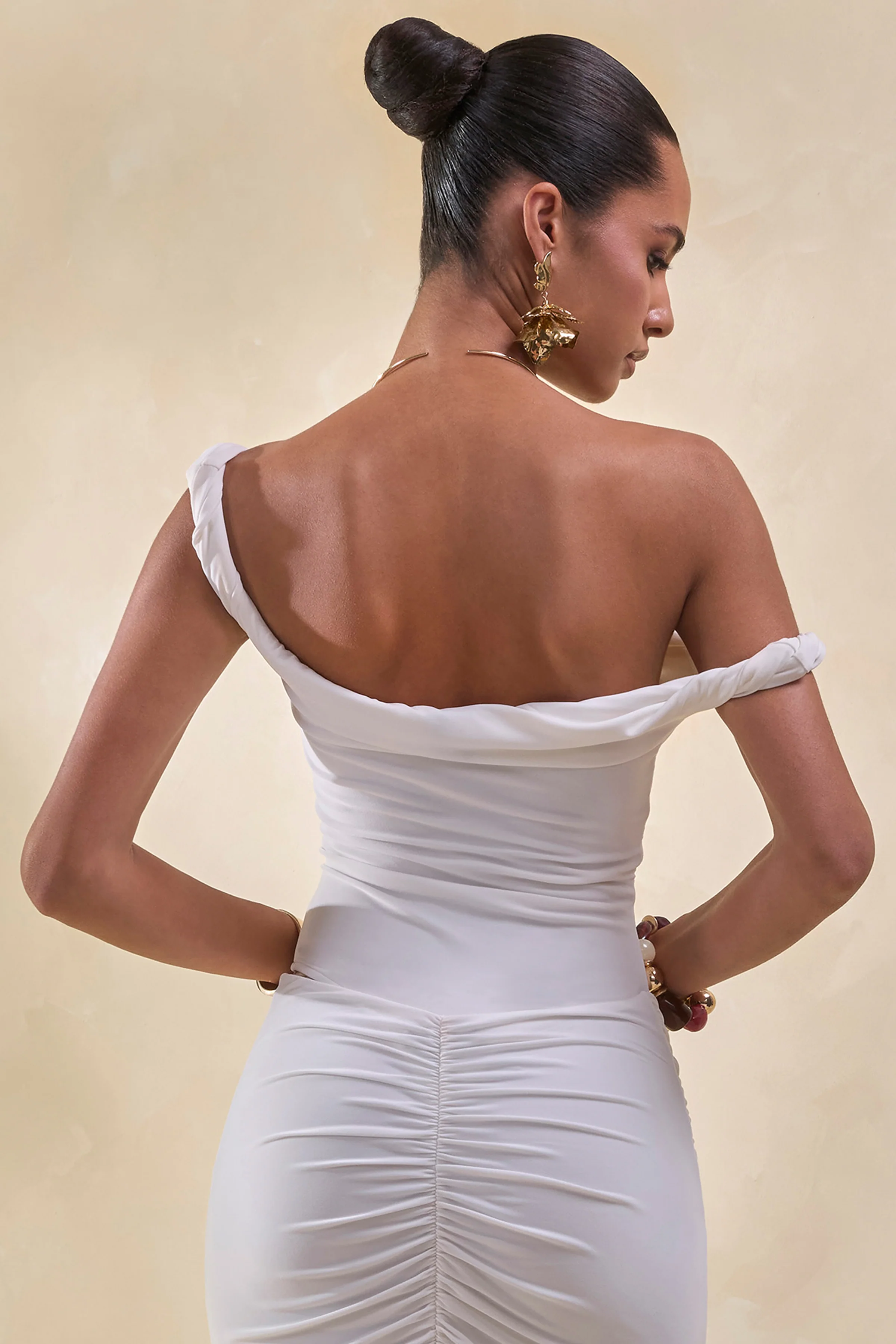 Kesia | White Twisted Asymmetric Thong Bodysuit - Image 2