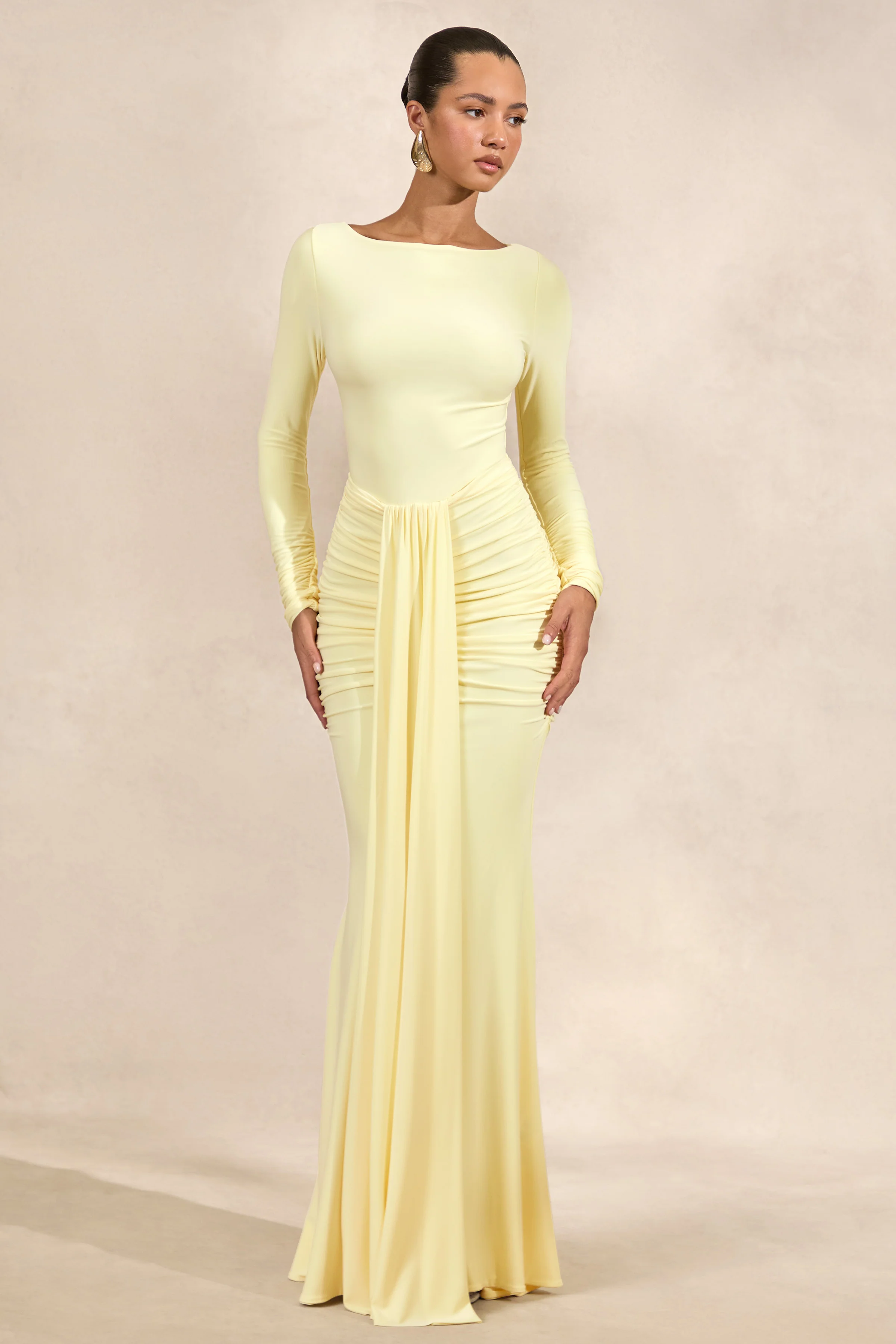 Liatris | Lemon Wide-Neck Maxi-Dress With Gathered-Detailing - Image 4