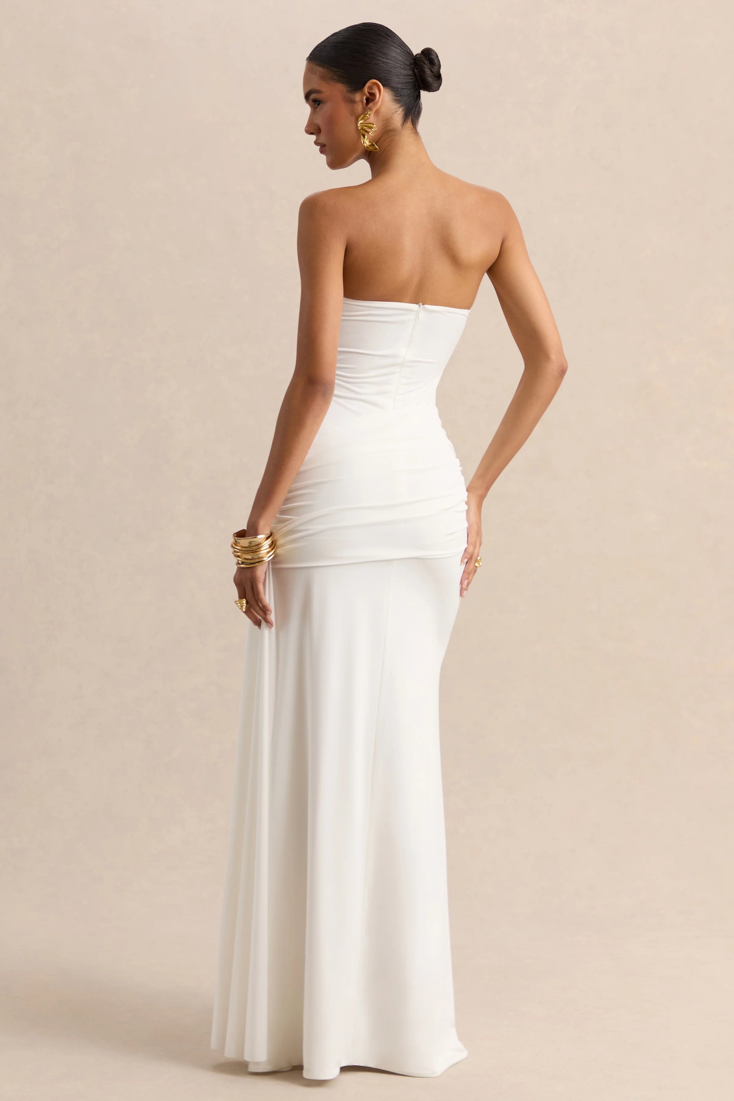 Liramine | White Bandeau Maxi-Dress With Gathered-Detailing And Sash - Image 3