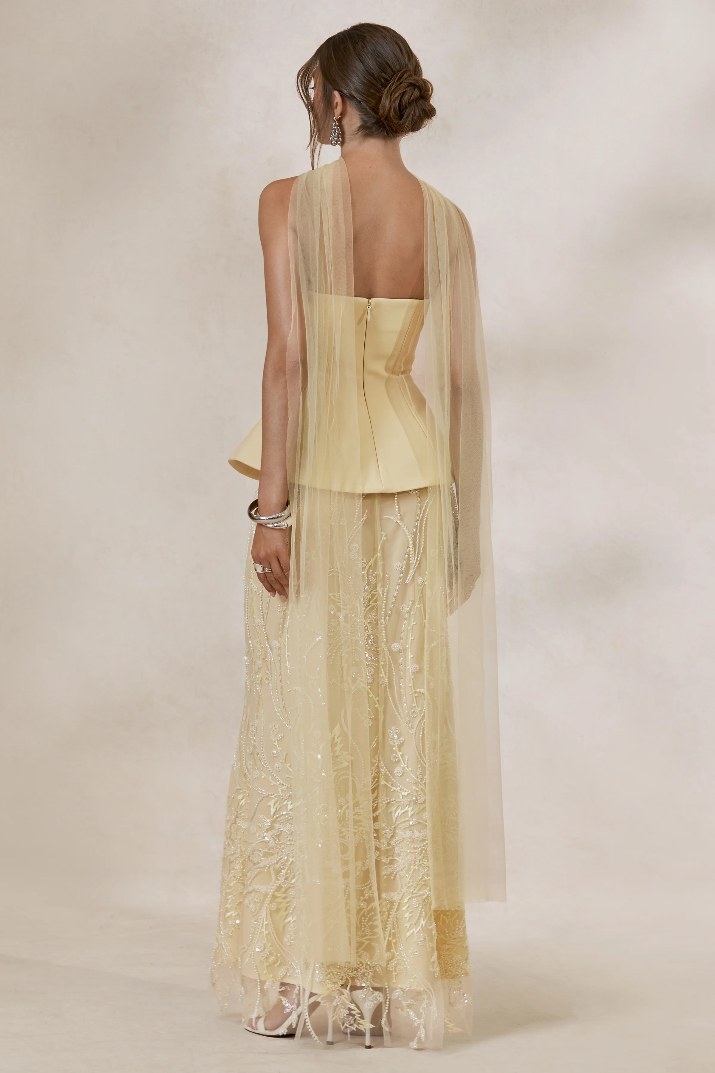 Lorna | Lemon Bandeau Maxi Dress With Scarf - Image 2