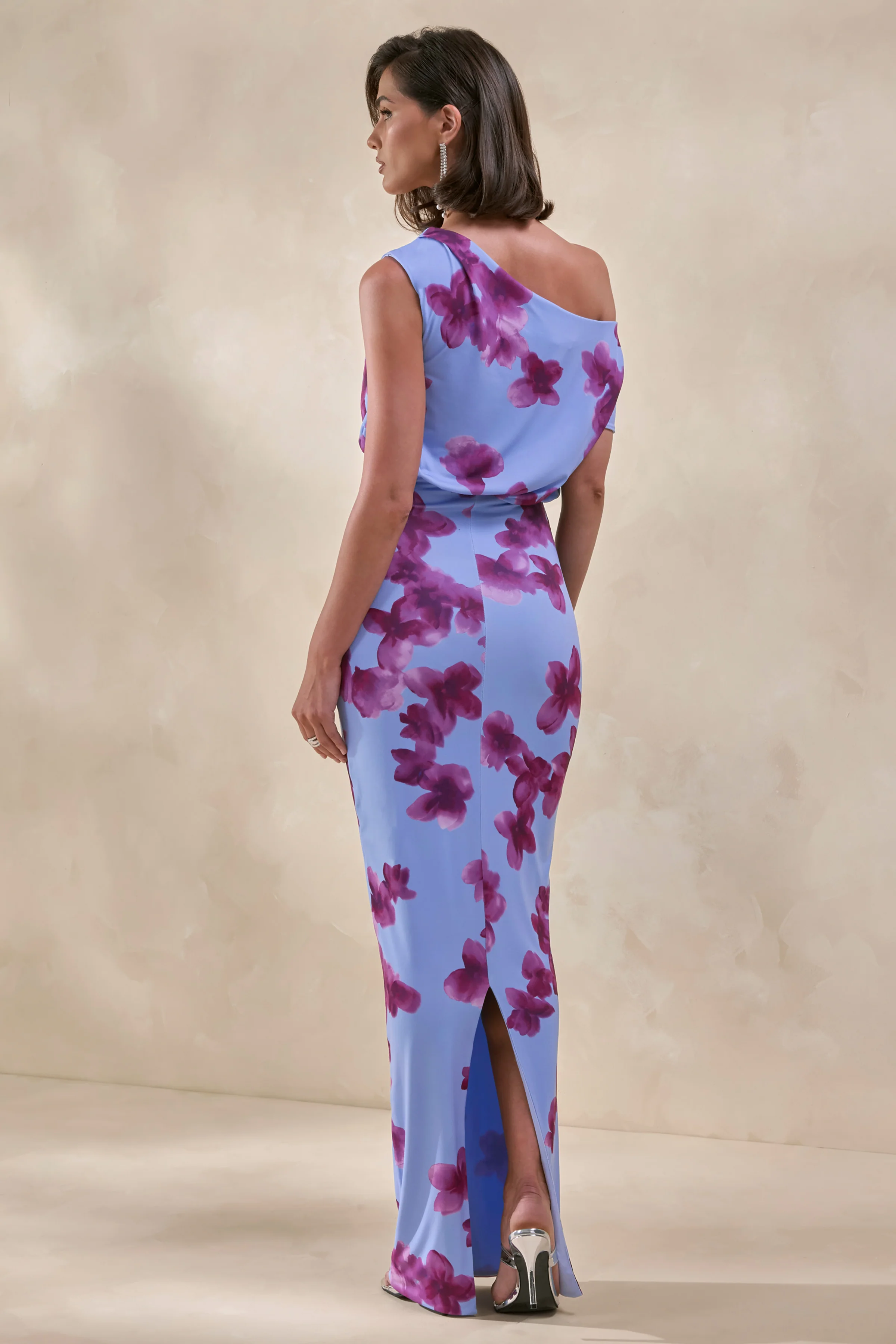 Louisa | Blurred Floral Print Asymmetric-Neck Maxi Dress - Image 2