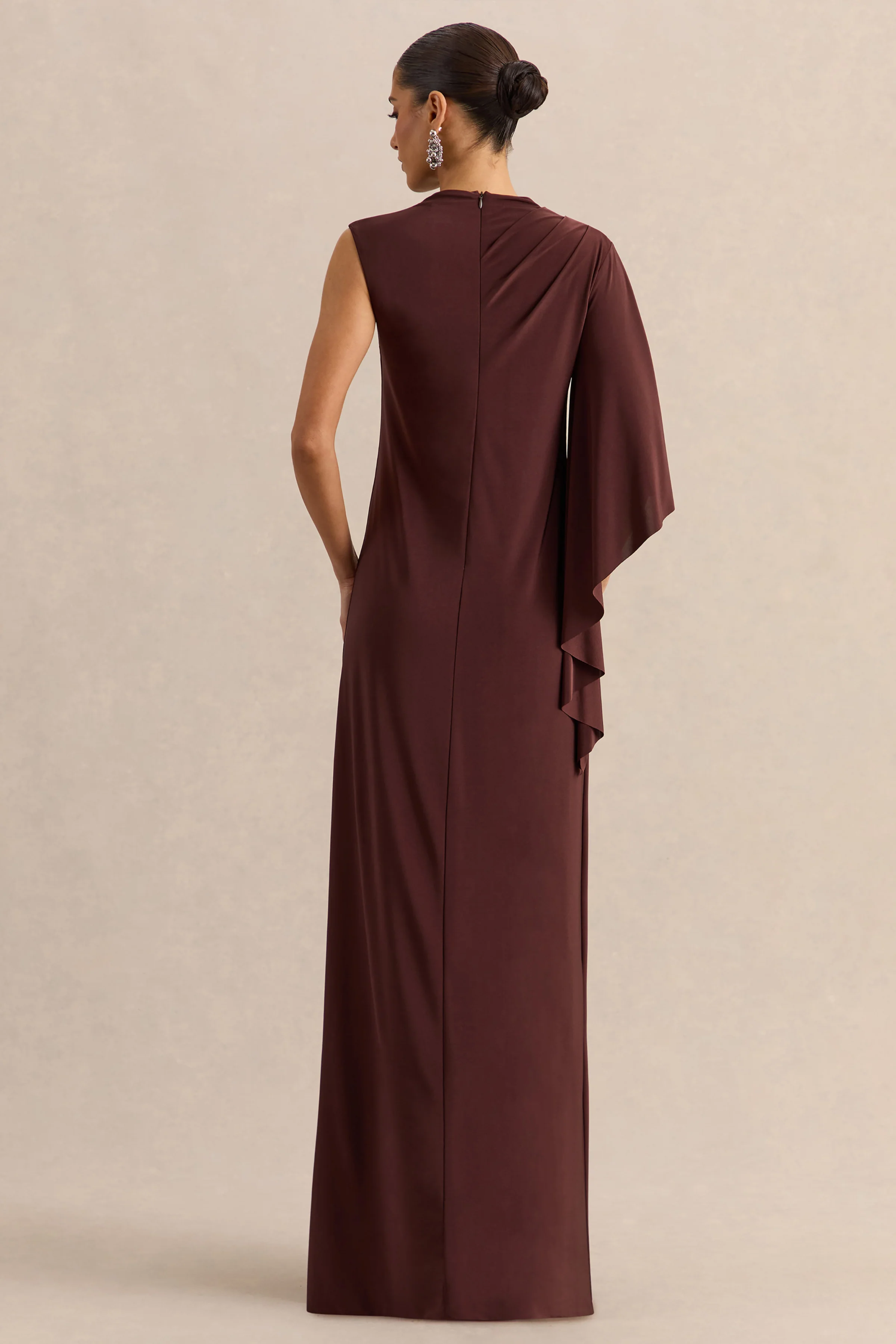 Marosia | Brown High-Neck Maxi Dress With Cape Sleeve - Image 2