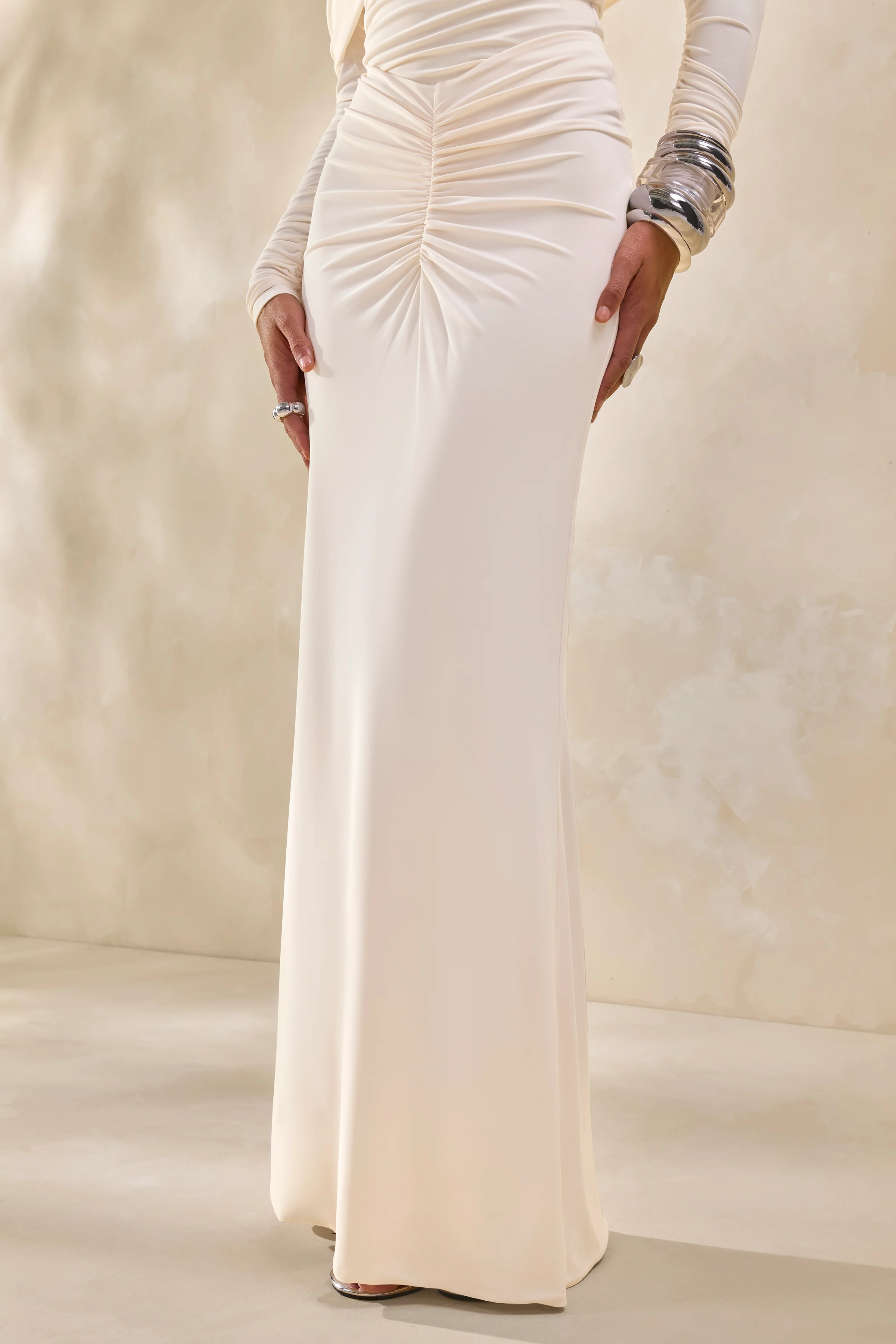 Micaela | Cream Ruched Maxi Skirt