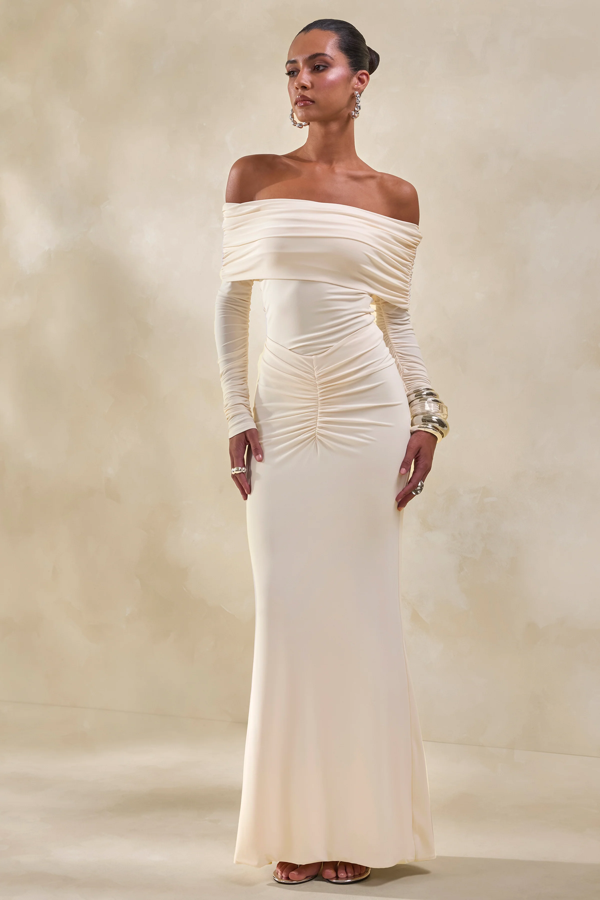 Micaela | Cream Ruched Maxi Skirt - Image 2