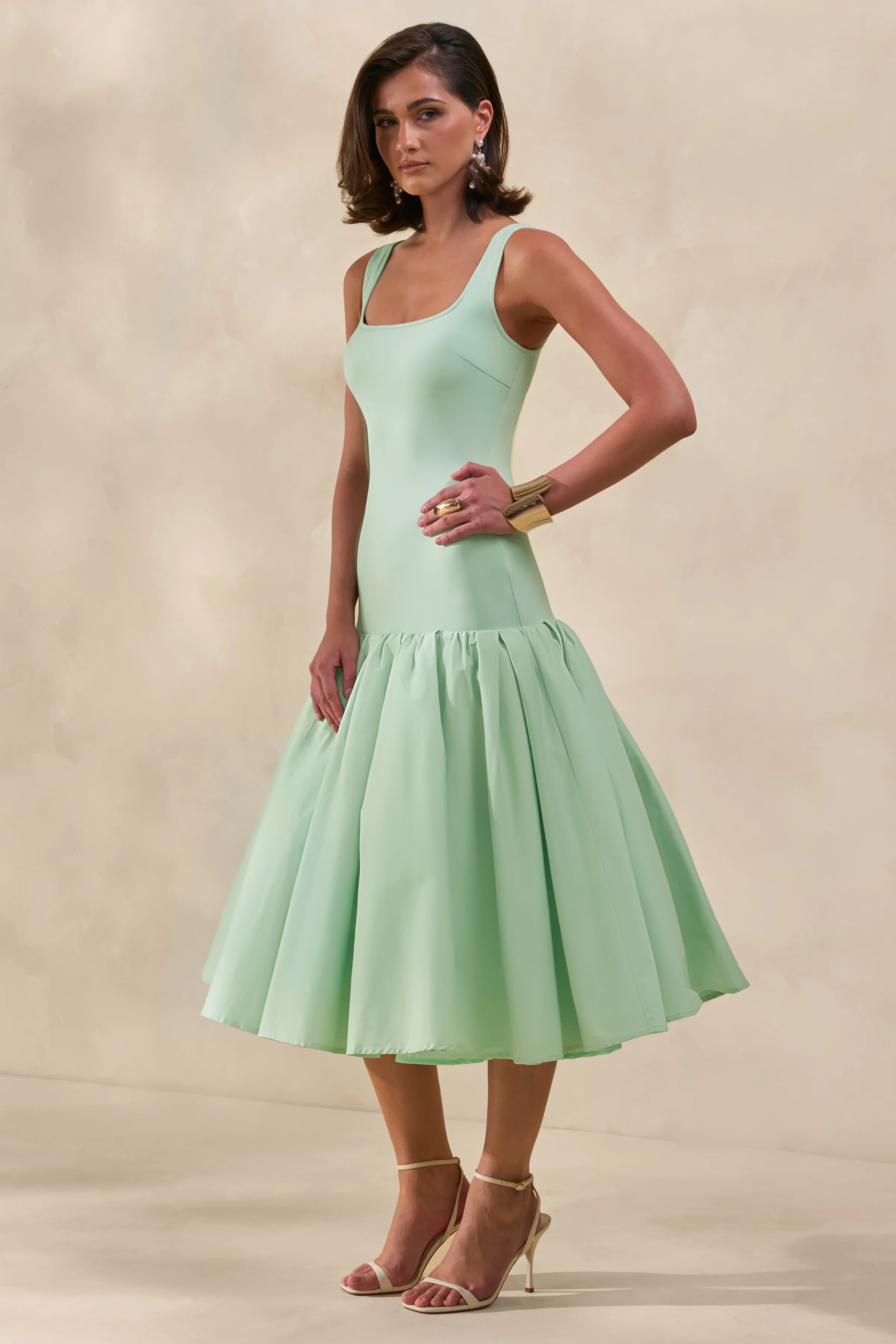 Nanette | Mint Square-Neck Midi Dress With Voluminous Skirt - Image 6
