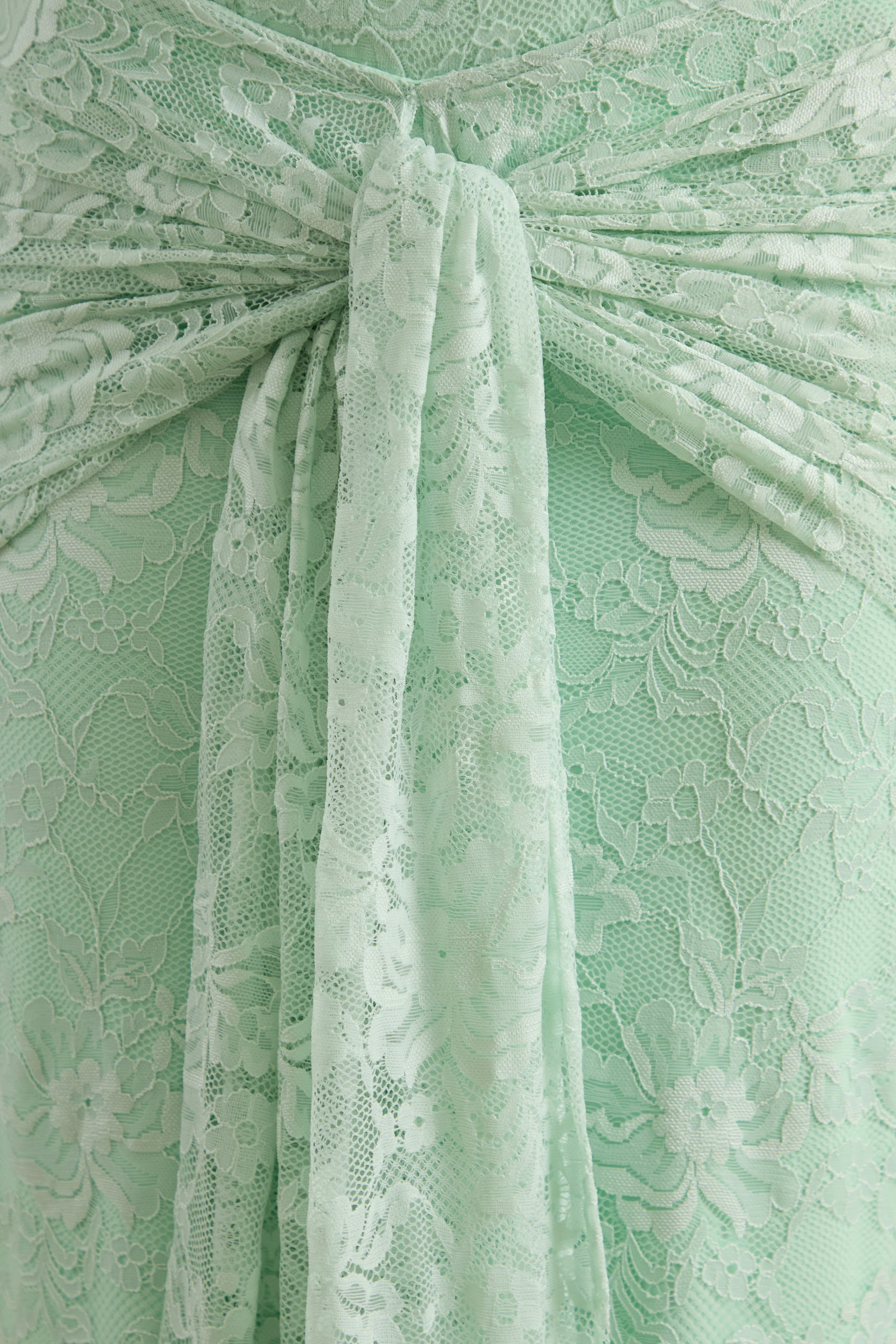 Neriva | Mint Lace Maxi Skirt With Gathered Detailing And Sash - Image 8