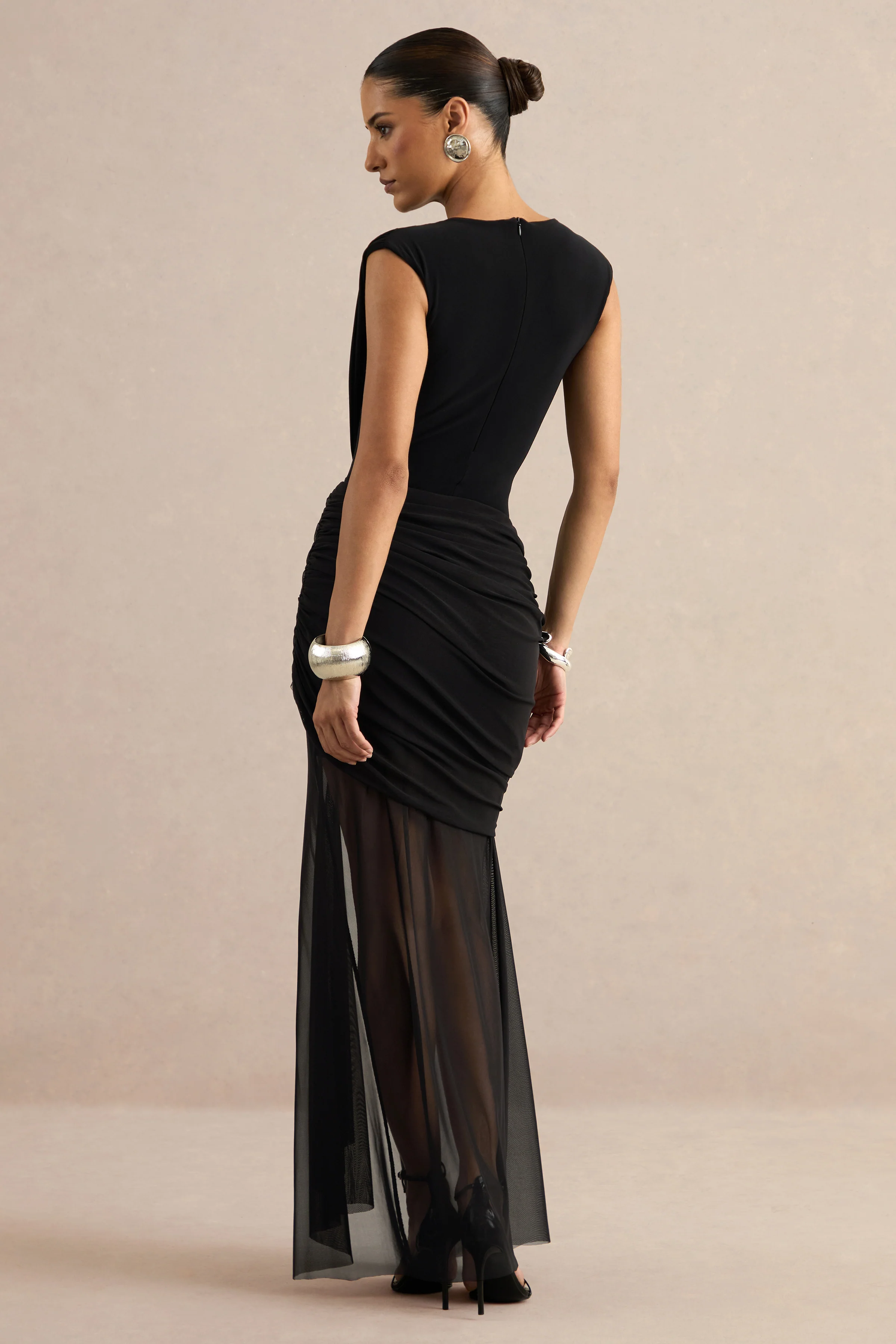 Persephone | Black Mesh Wrapped Maxi Skirt With Split - Image 2