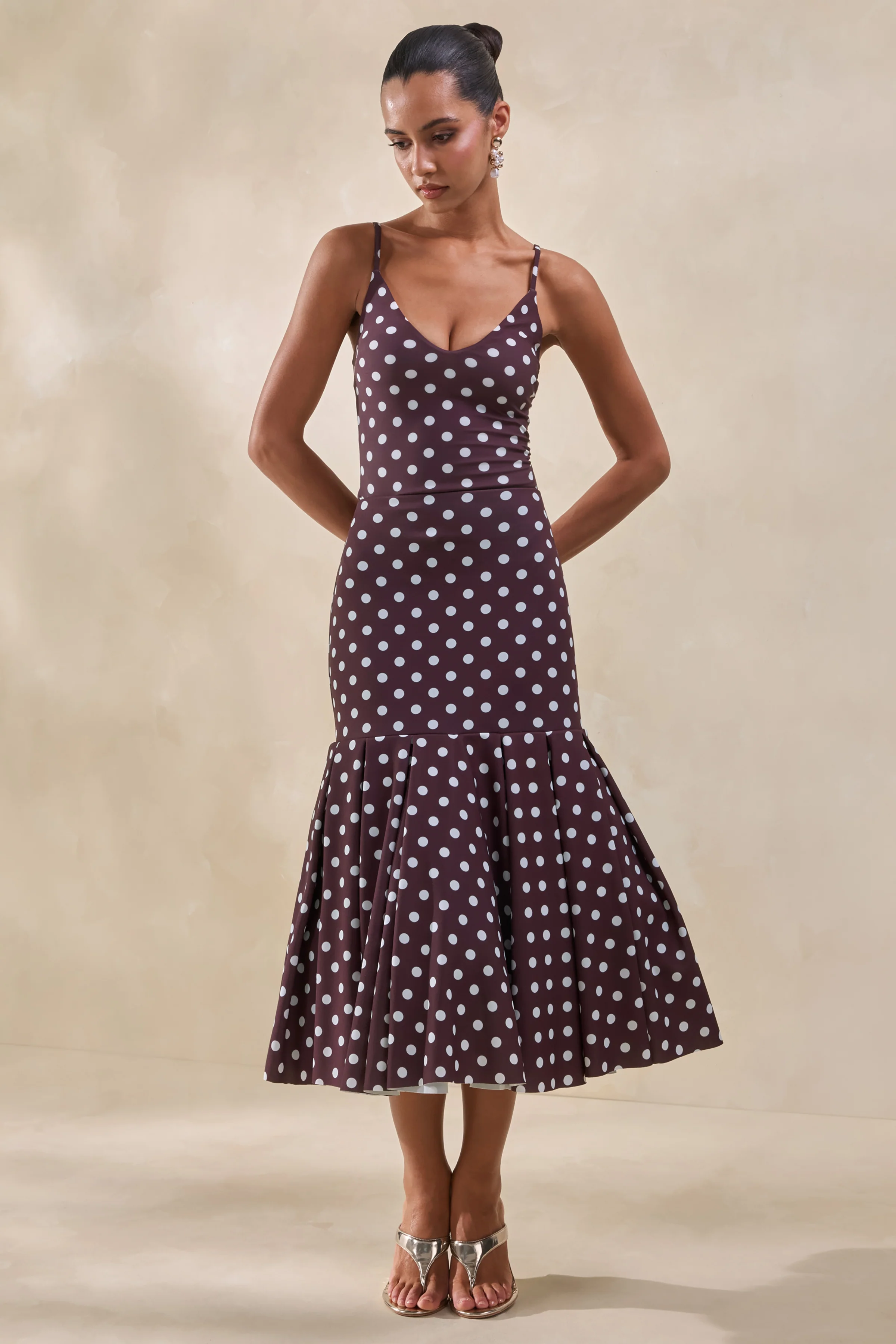 Rayna | Brown Polka-Dot V-Neck Thong Bodysuit - Image 2