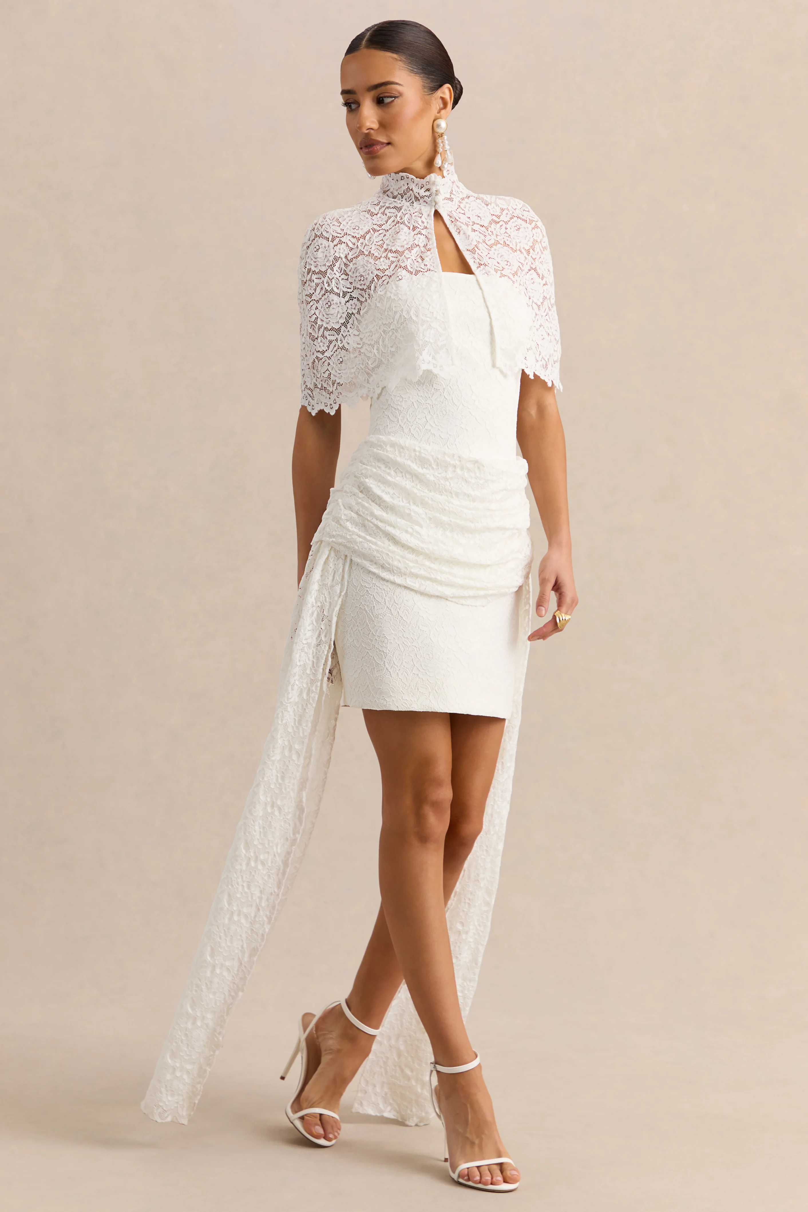 Sabrelle | White Bandeau-Neck Mini Dress With Draped-Detailing - Image 2