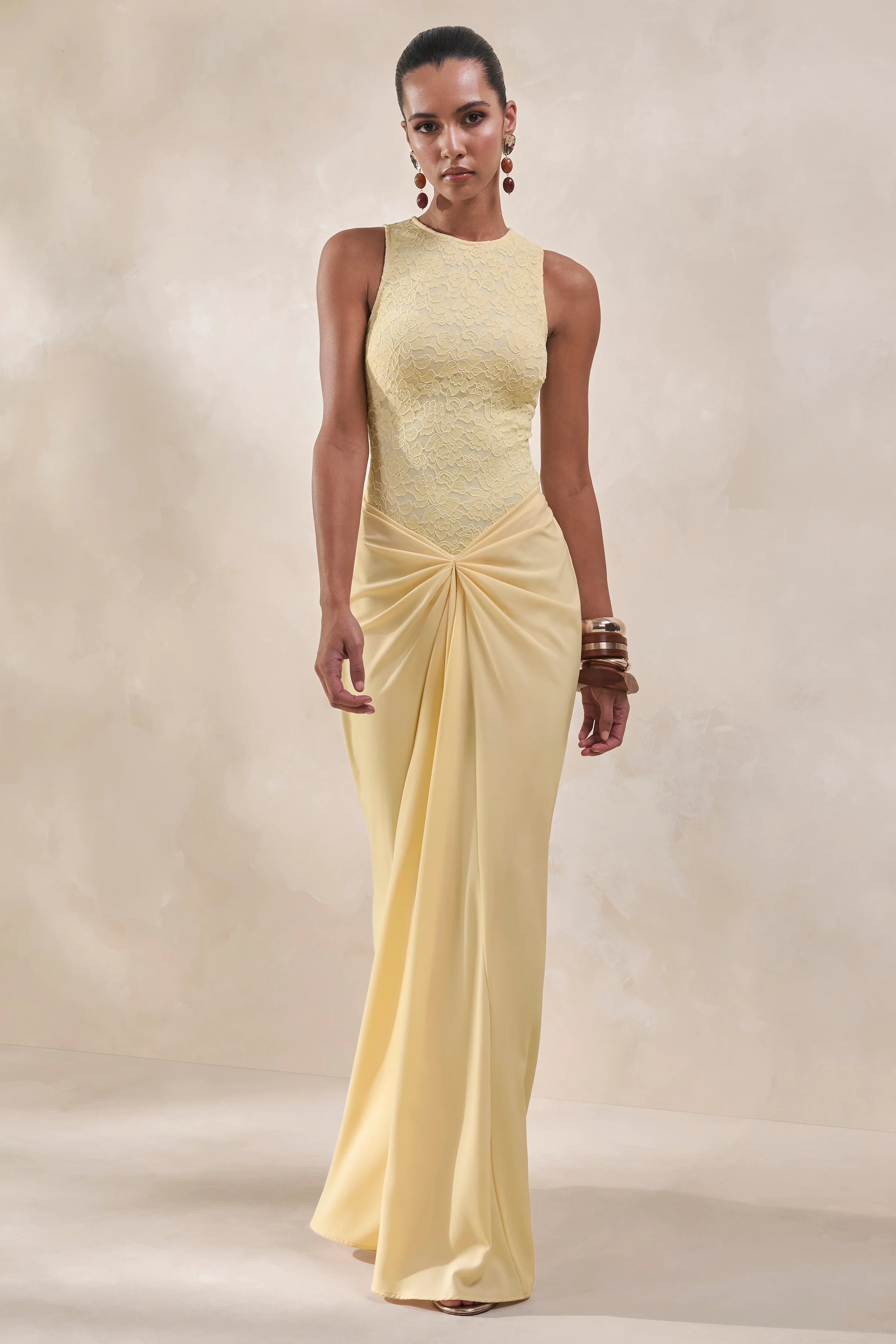 Setaria | Lemon Satin Maxi-Skirt With Gathered-Detailing And Sash - Image 5