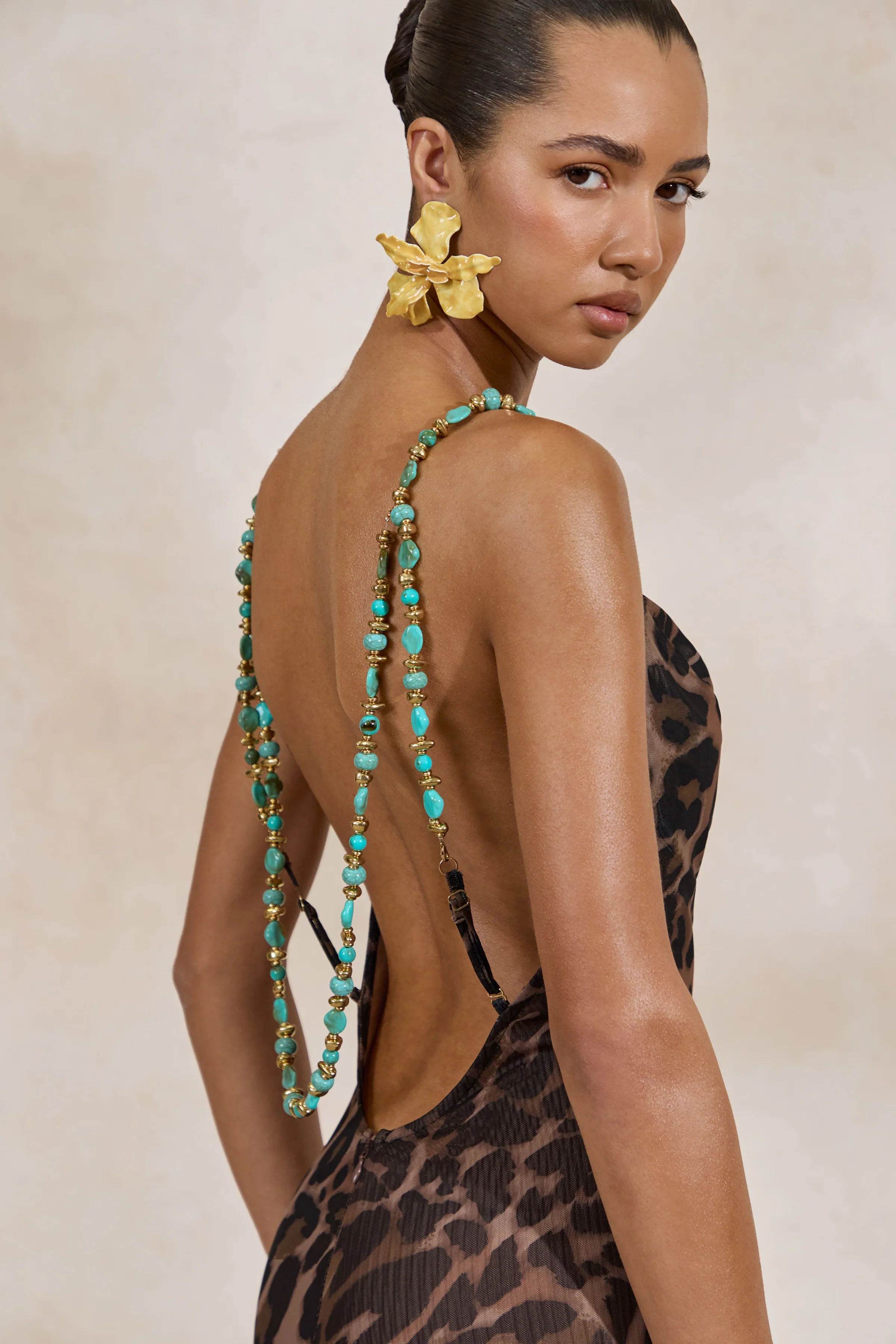 Silvana | Leopard Print Mesh Cowl-Neck Maxi Dress - Image 4
