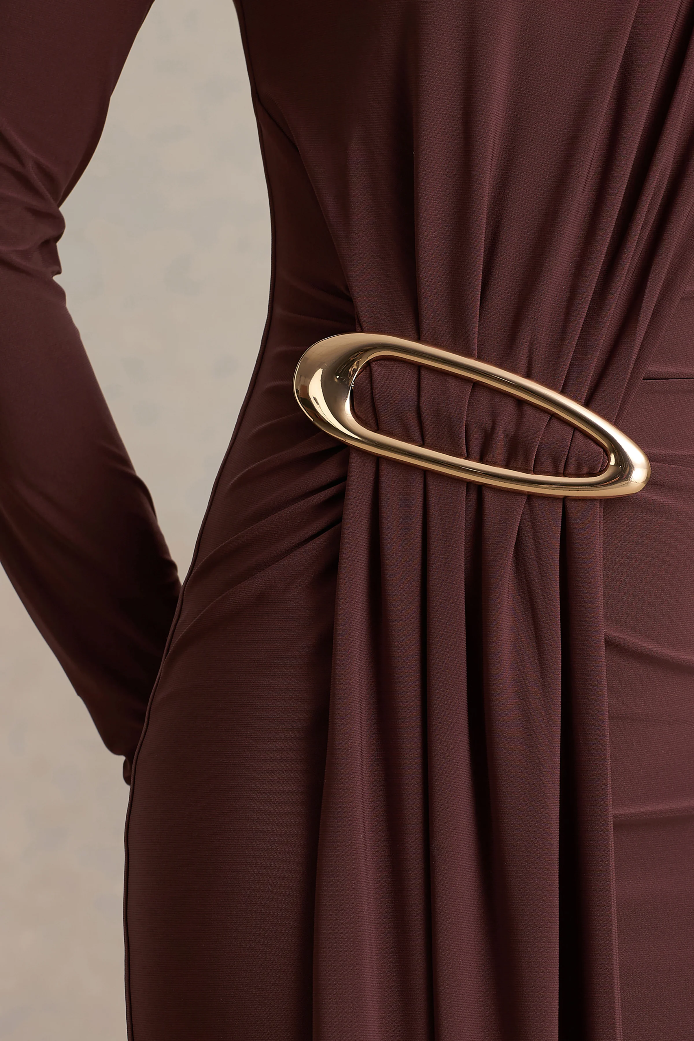 Zadie | Brown High-Neck Maxi Dress With Gathered-Detail - Image 6
